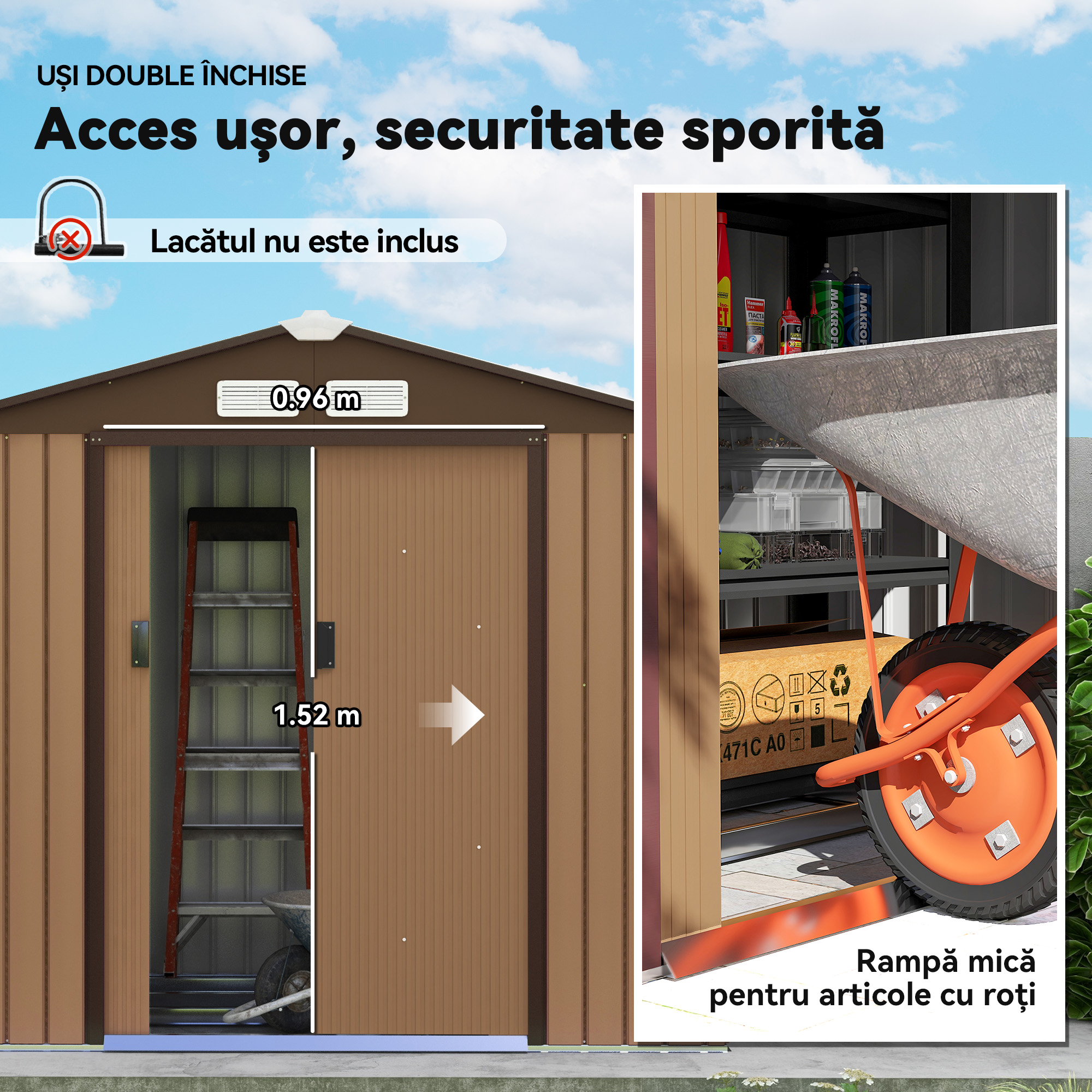  Casuta pentru Gradina pentru Ustensile din Lamiera de Otel, 213x127x185cm [4]