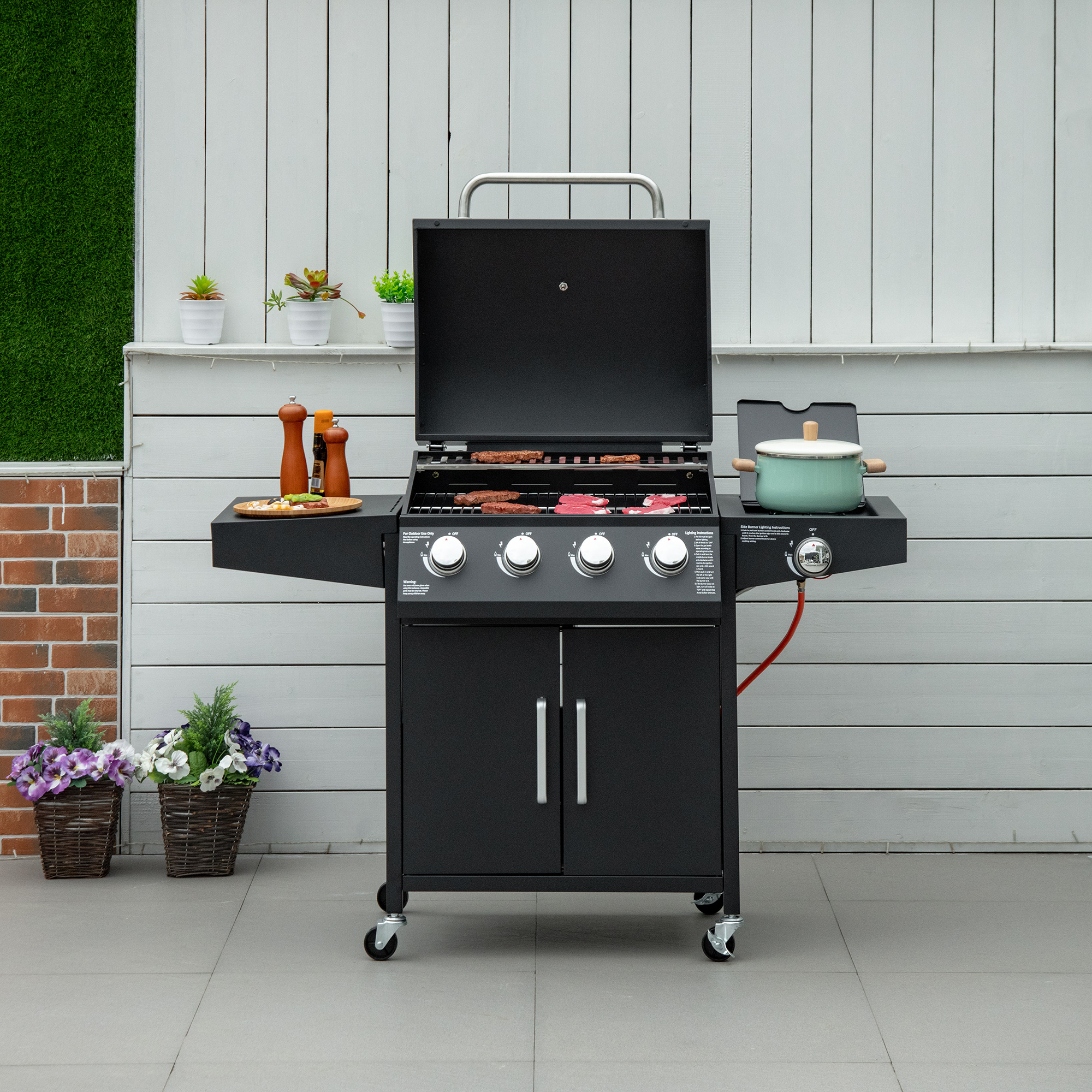Outsunny Gasgrill BBQ mit 3 Brennern, je 3 kw, mobiler Grillwagen mit Räder günstig online kaufen