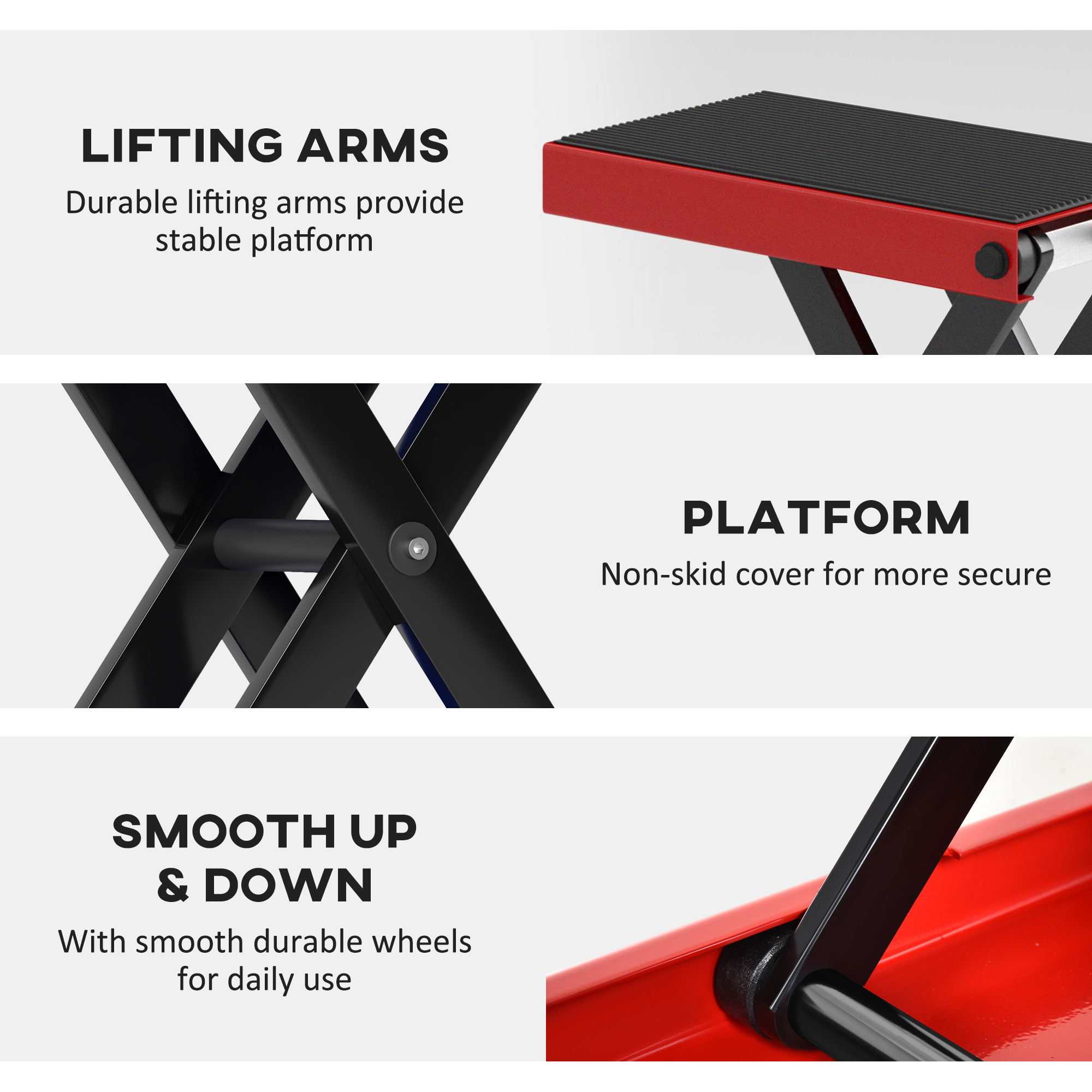 DURHAND 500KG Motorcycle Lift Scissor Jack, Height Adjustable Motorbike Stand with Anti-Slip Wide Deck, Heavy Duty Steel Motorbike Repair Lift Hoist Stand for Home Garage, Red 6