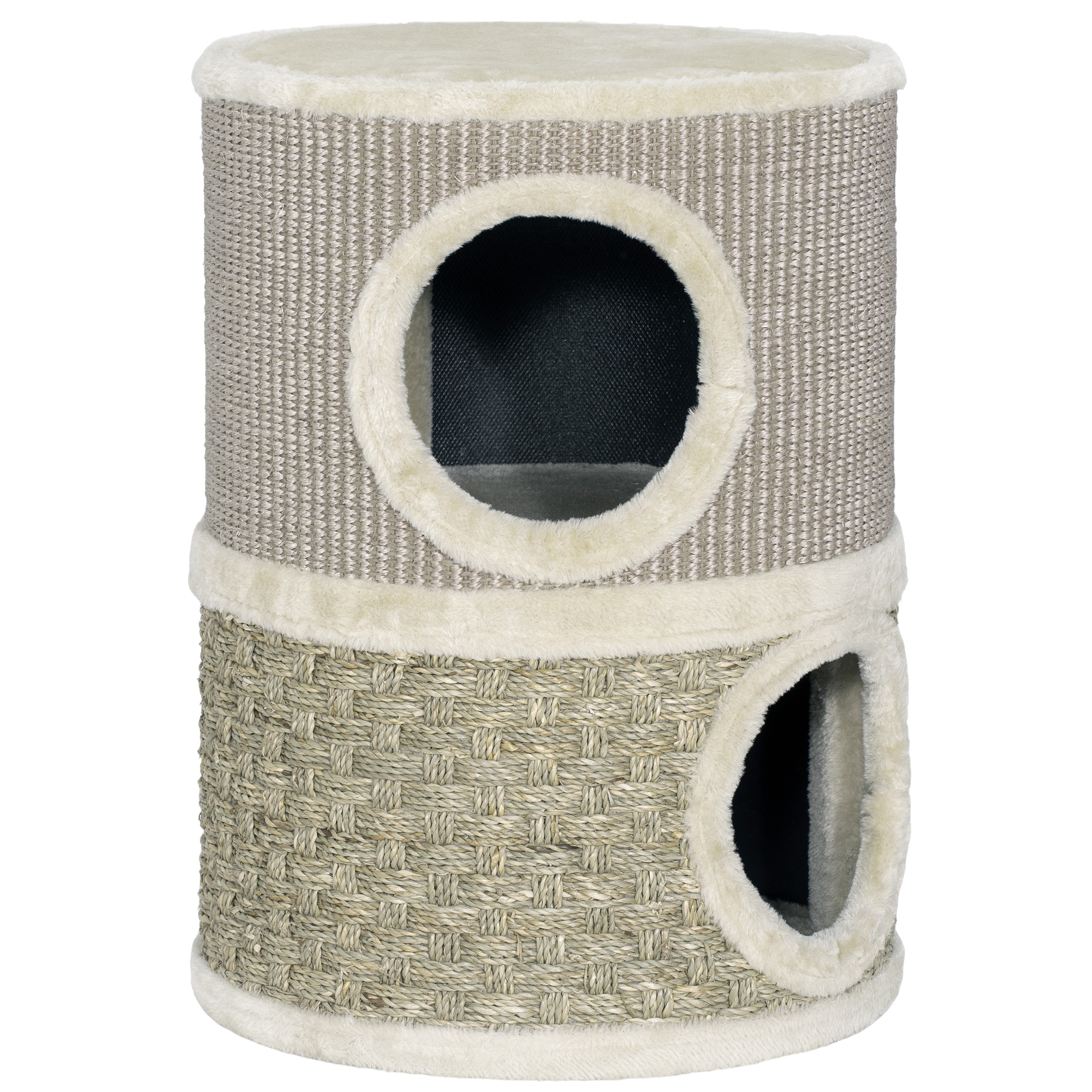 PawHut Rascador para gatos árbol de gato con sisal natural y algas cubierto de felpa 35,5x35,5x49cm caqui y café