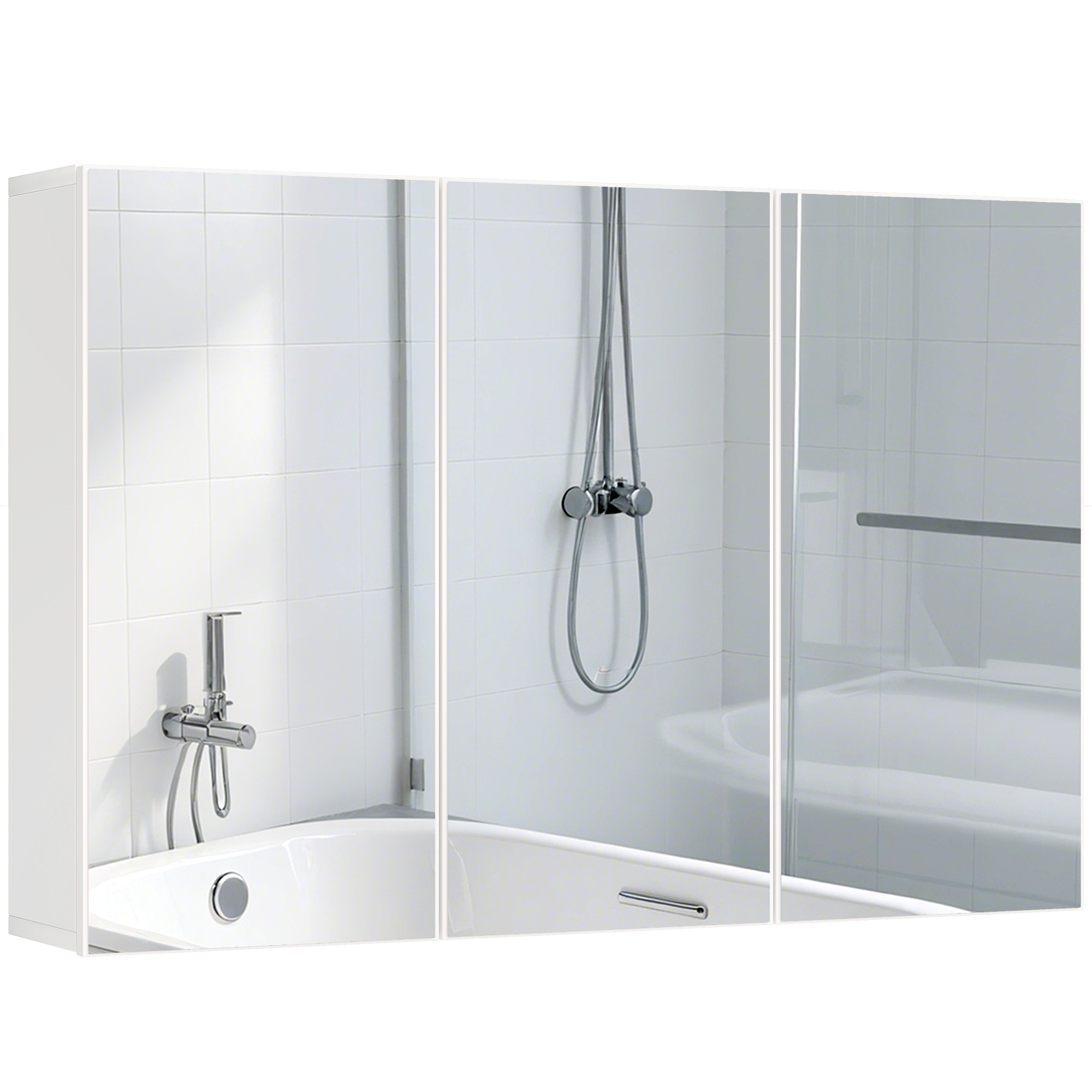 HOMCOM Spiegelschrank Bad mit 3 Spielgeltüren, Badezimmerschrank mit 5 Regale, Badschrank Hängeschrank Wandschrank für Badezimmer, Weiß, 90 x 15,5 x 60 cm Aosom