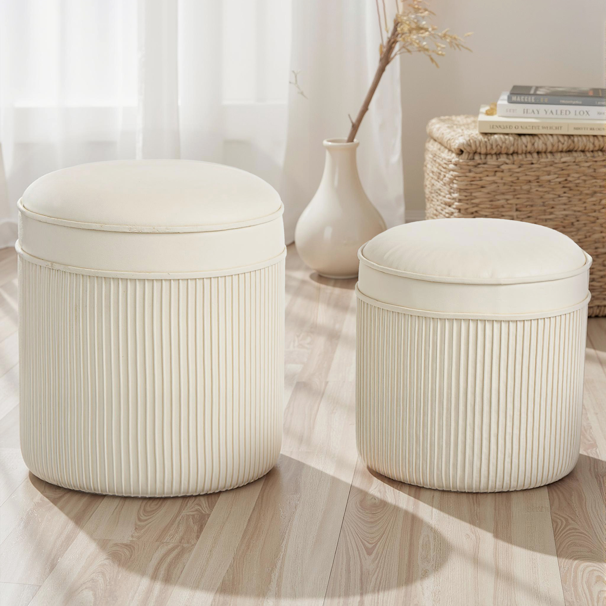 HOMCOM 2er Set Sitzhocker mit Stauraum Hocker mit Deckel, Runder Fußhocker günstig online kaufen