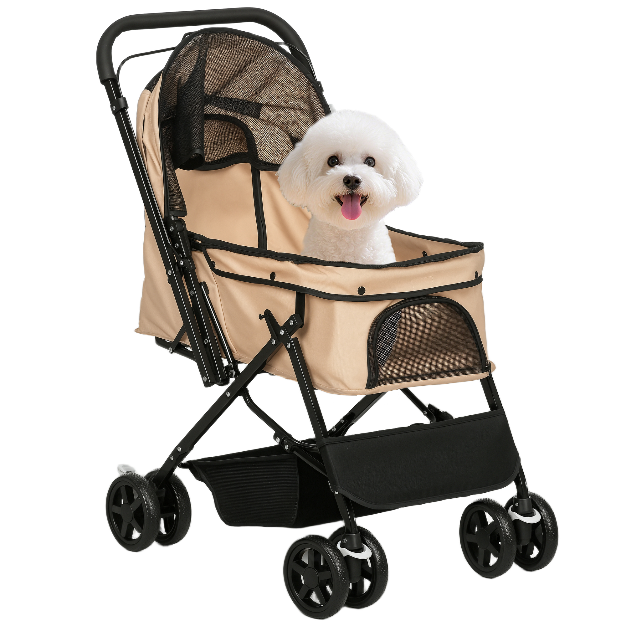 PawHut Hondenbuggy met Opvouwbaar Ontwerp - Huisdierenbuggy voor Kleine Honden en Katten - Oxford Stof - Donkergroen - 67 x 45 x 96 cm