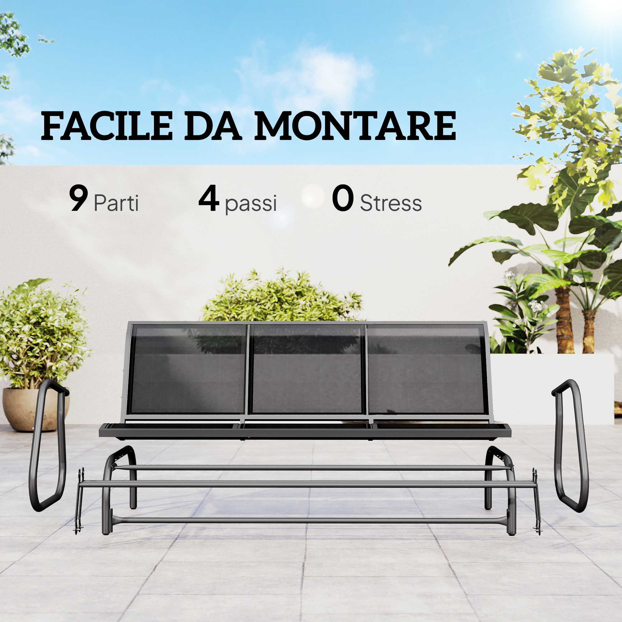 Outsunny Panchina a Dondolo da Giardino a Posti in Metallo e