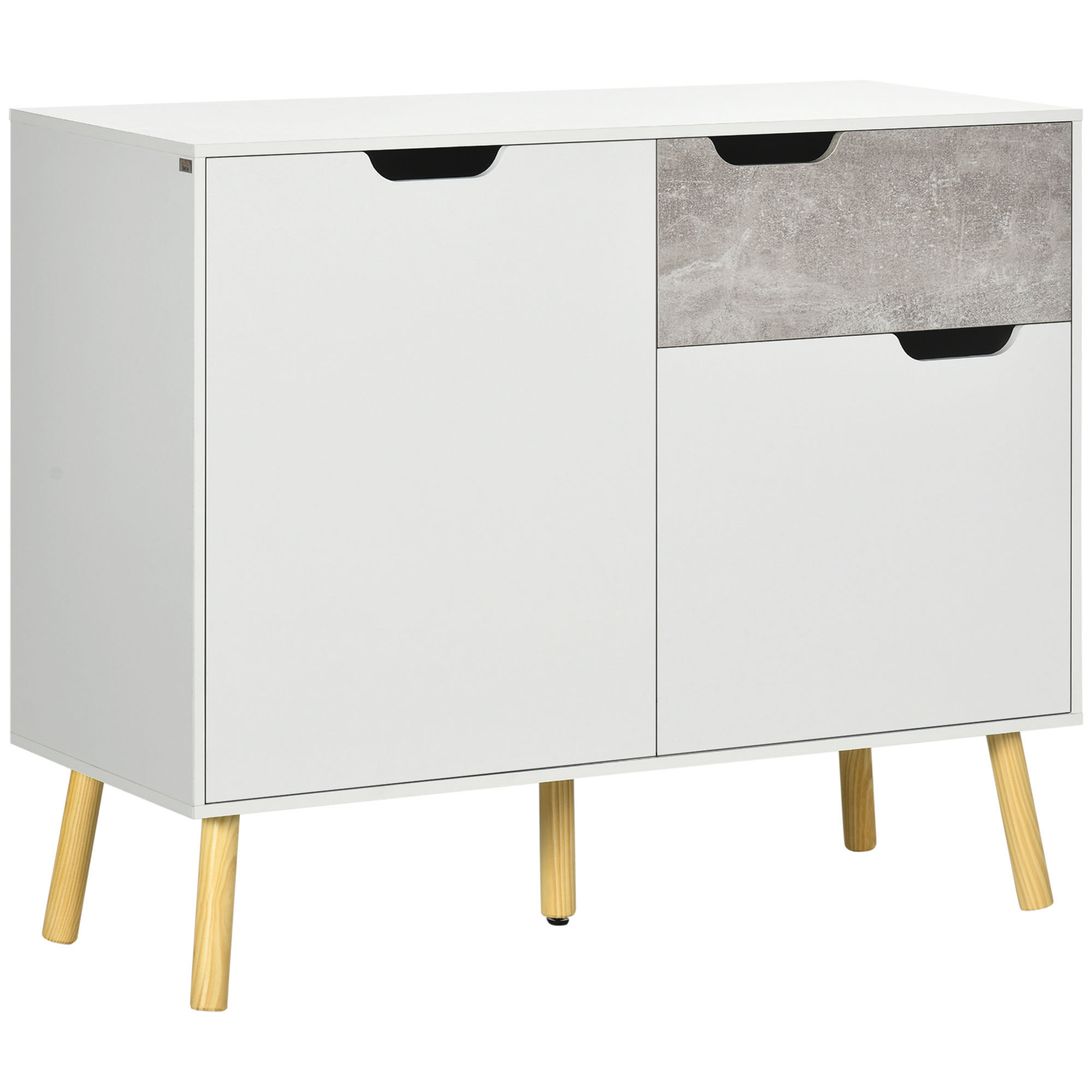 Image of HOMCOM Mobile da Salotto con 2 Armadietti a 2 Ante e Cassetto, Crossoenza Moderna in Truciolato e Legno di Pino, 98x39x81.5 cm, Grigio e Bianco Aosom006