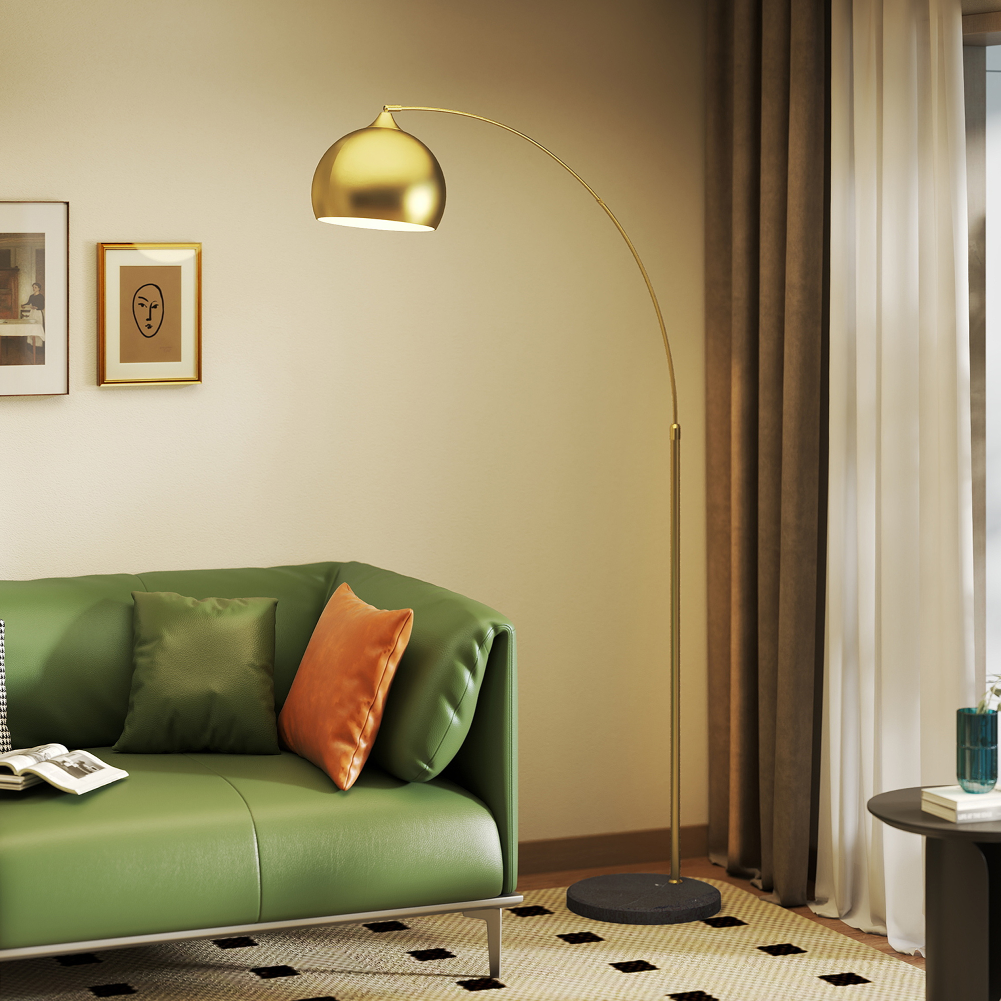 HOMCOM Stehlampe, Bogenlampe Wohnzimmer, goldener Lampenschirm, 40W, E27, S günstig online kaufen