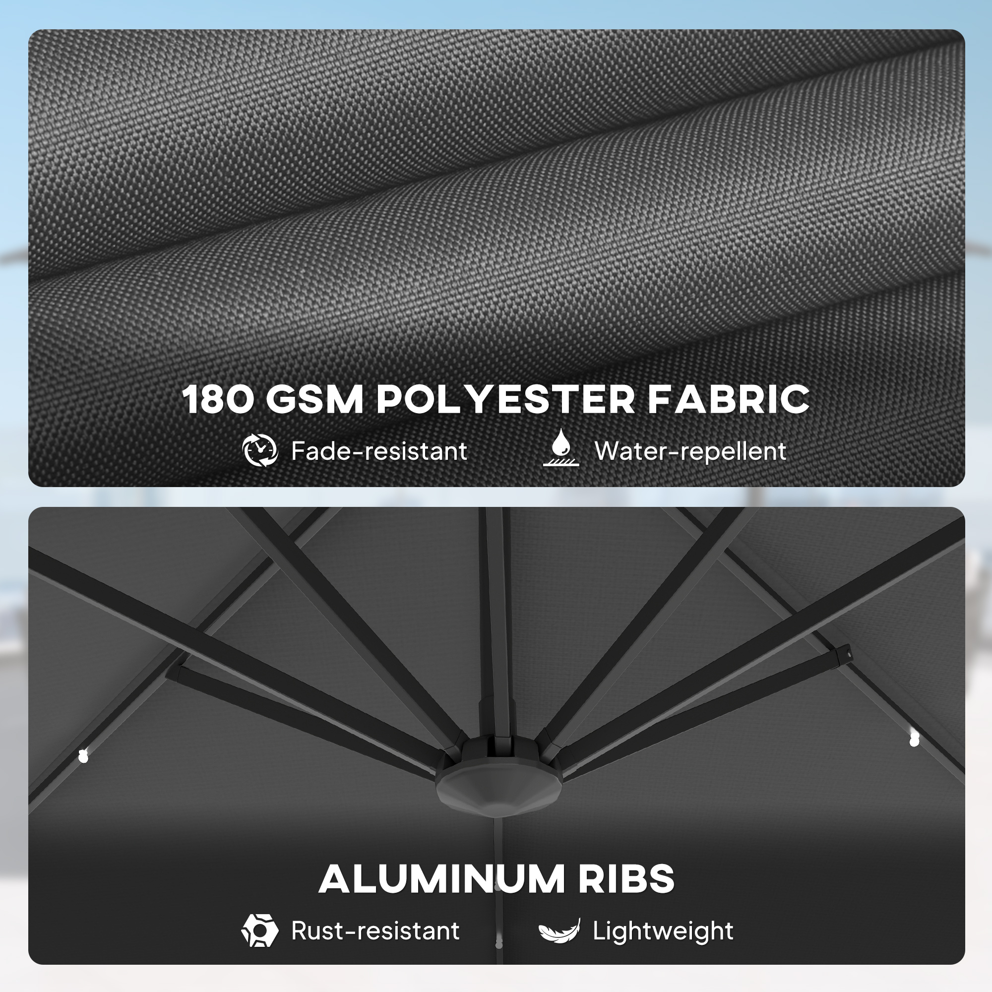 Outsunny 3(m) Cantilever Roma Parasol Patio Sun Umbrella with Crank & Tilt LED Solar Light Cross Base 360° Rotating Outdoor, Dark Grey 8