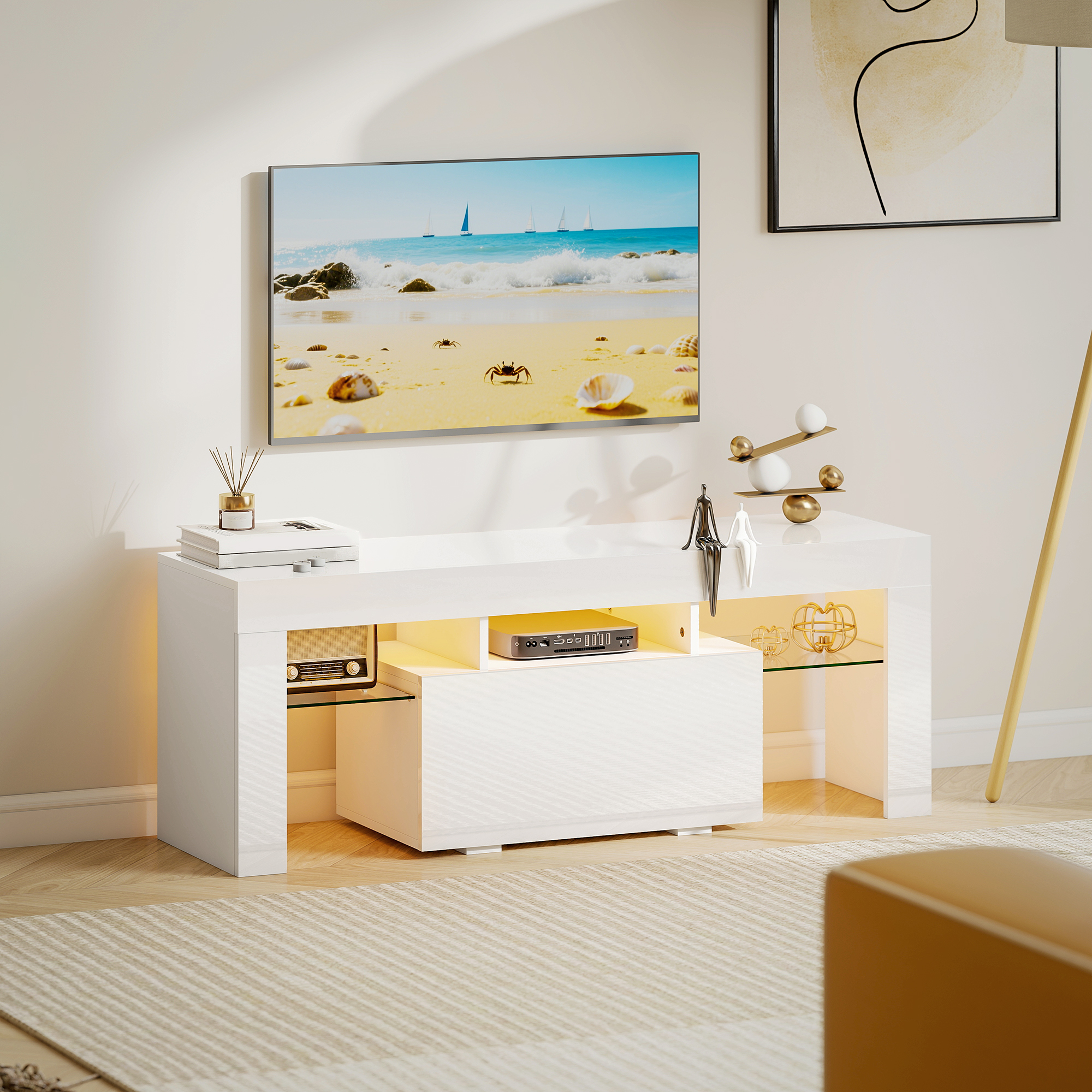 HOMCOM TV-Möbel 120 cm mit RGB-LED-Beleuchtung, Hochglanz, TV-Ständer für 4 günstig online kaufen