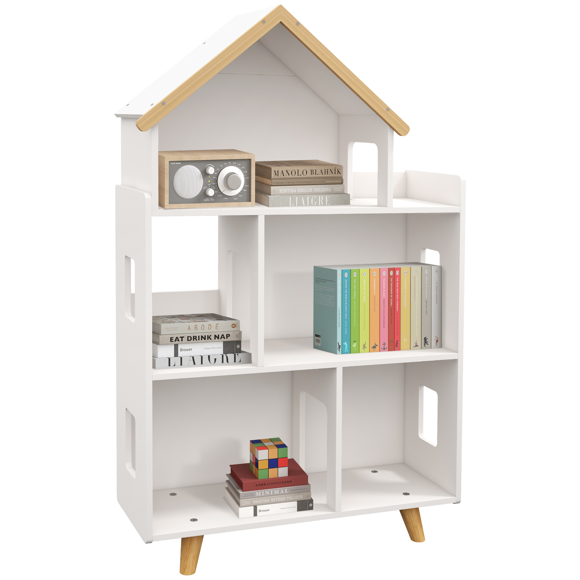 ZONEKIZ Estantería para Juguetes Infantil Organizador Infantil de 3 Niveles con 1 Techo Carga 50 kg 65x25x108,5 cm Blanco | Aosom España