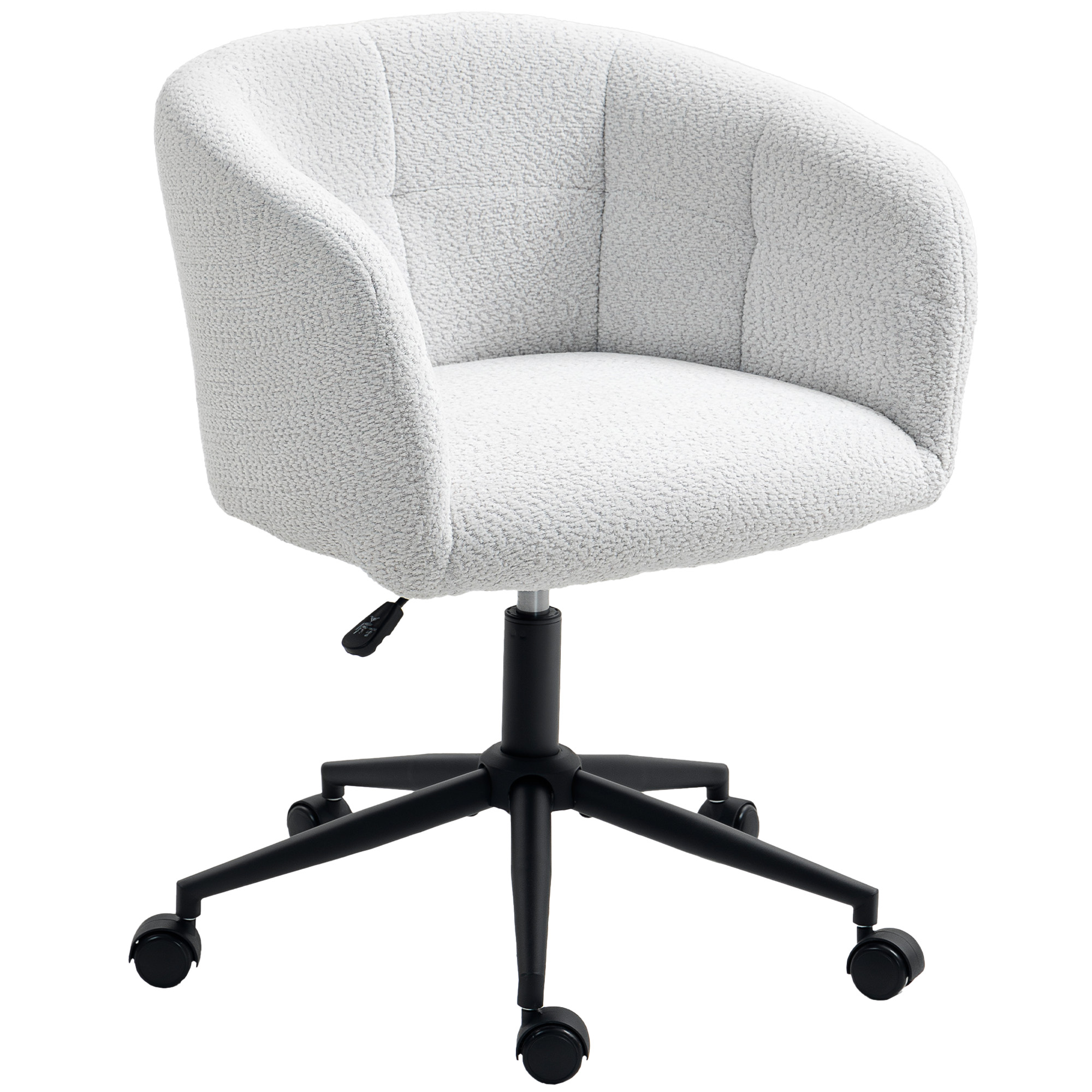 HOMCOM Chaise de bureau rembourrée avec revêtement pelucheux, design en forme de baignoire, chaise de bureau roulante, base en acier, Crème+Noir