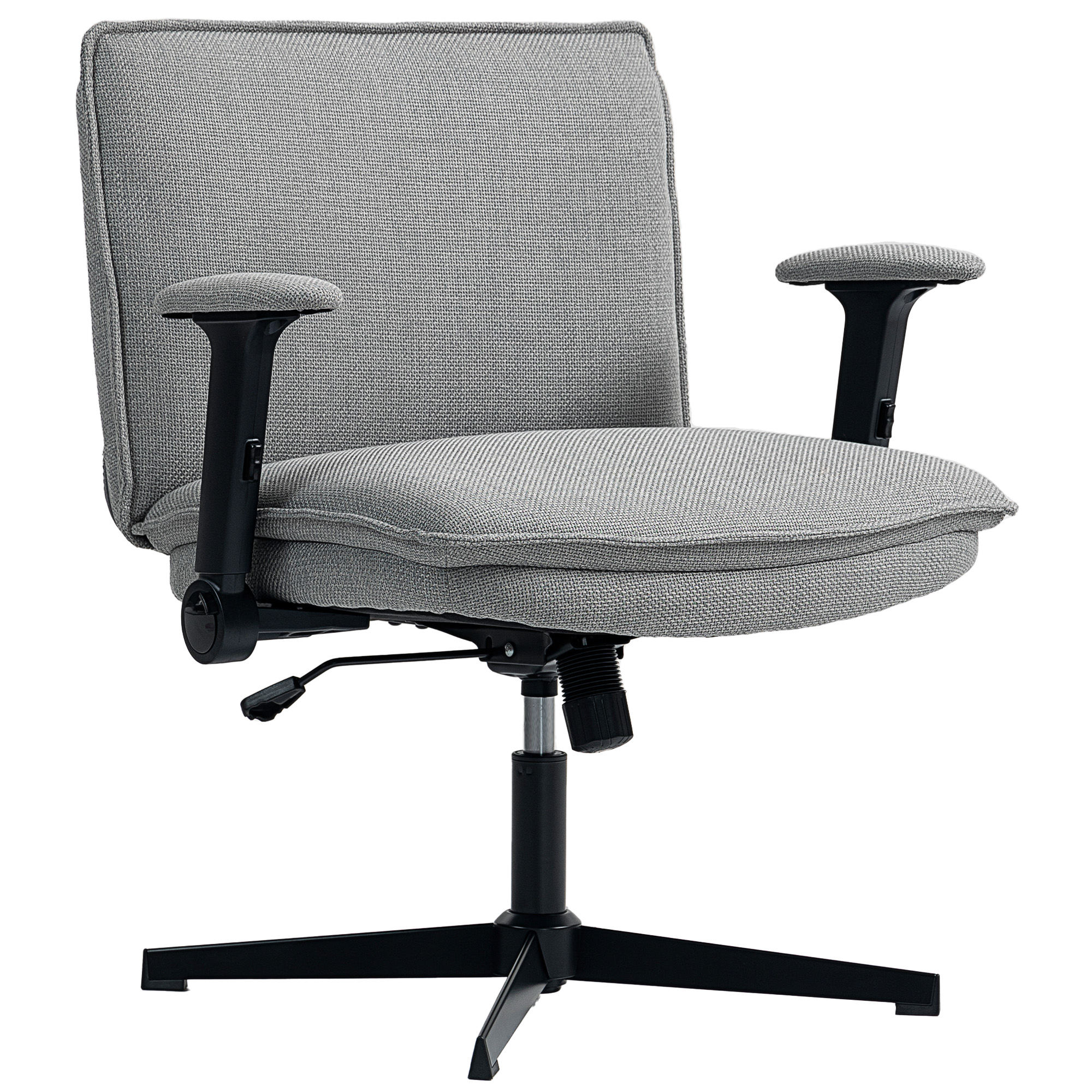 Chaise de bureau avec accoudoirs relevables, large chaise de bureau en lin, réglable en hauteur, base en acier, Gris
