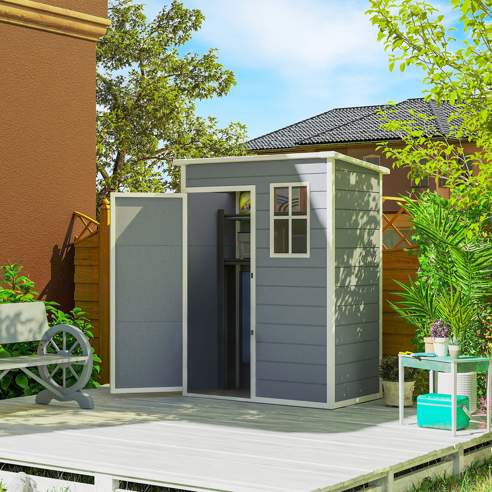 Outsunny 5x3 Storage Shed with Lockable Door, Window & Vent for Garden & Patio, Grey 2
