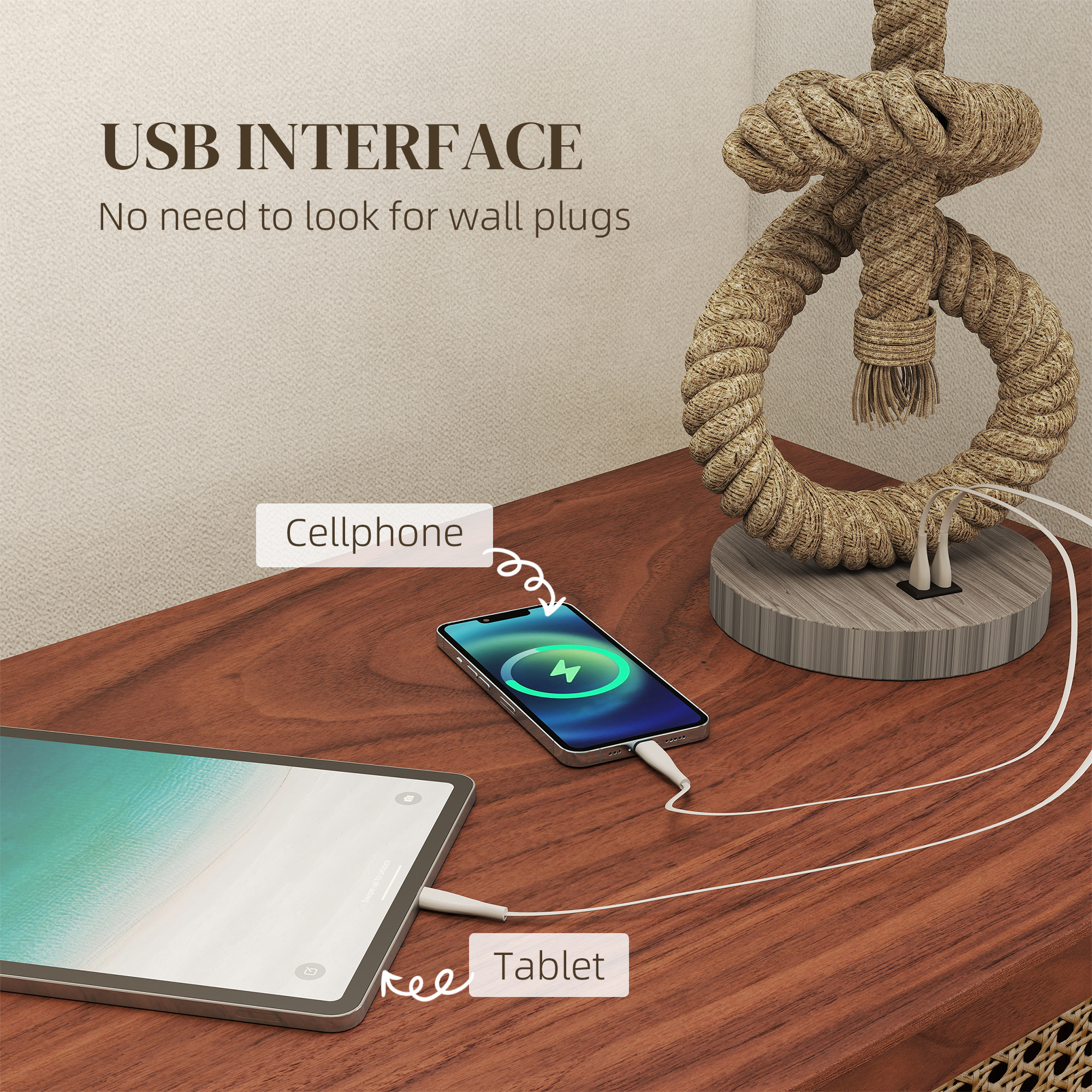 HOMCOM Nautical LED Table Lamp with USB Charging Port, Bedside Desk Lamp for Bedroom, Living Room, Home Office 6