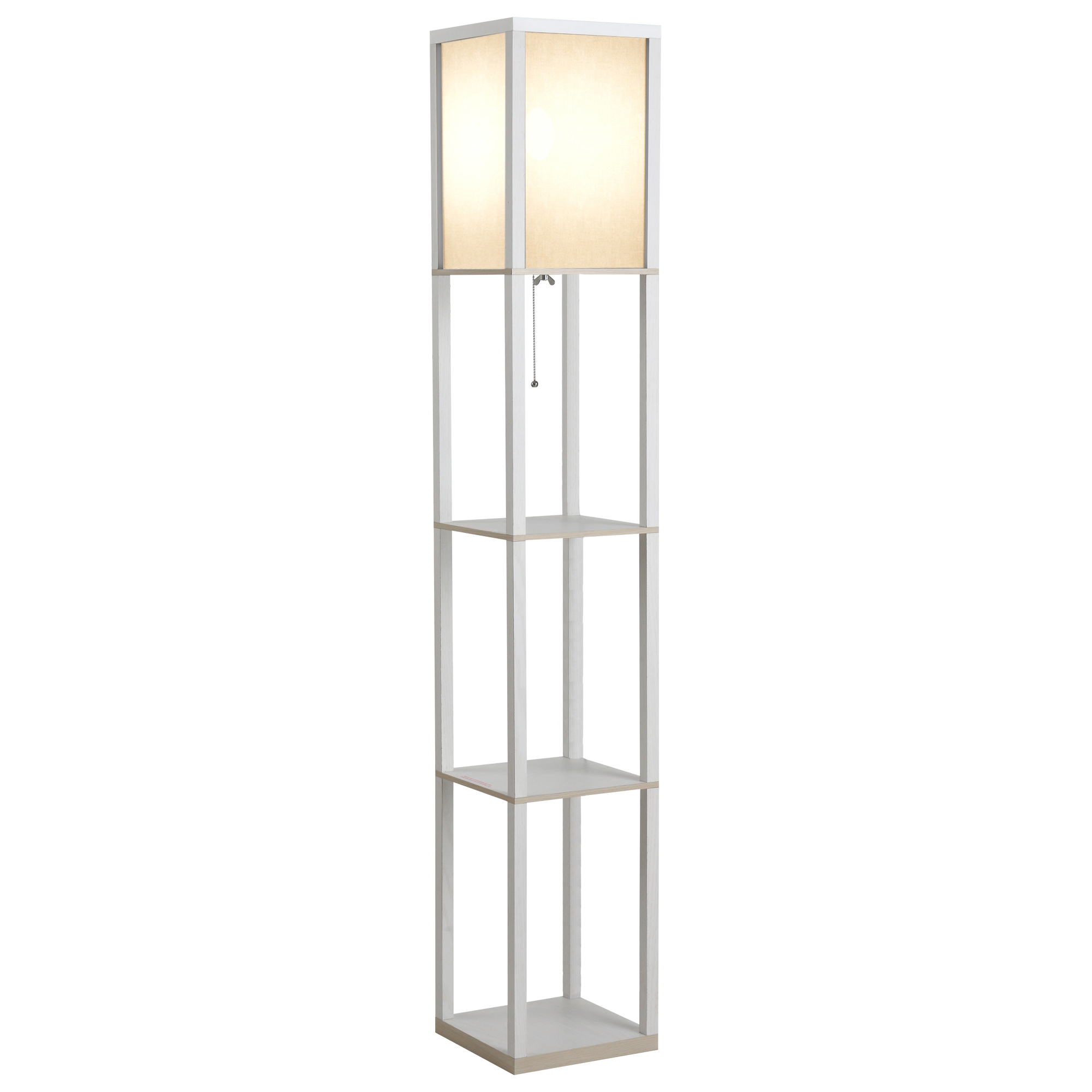 HOMCOM Lampă de Podea 40W cu 3 Rafturi Integrate și Comutator de Picior, Lampă Modernă din MDF și Acrilic, 26x26x160 cm, Alb | Aosom Romania