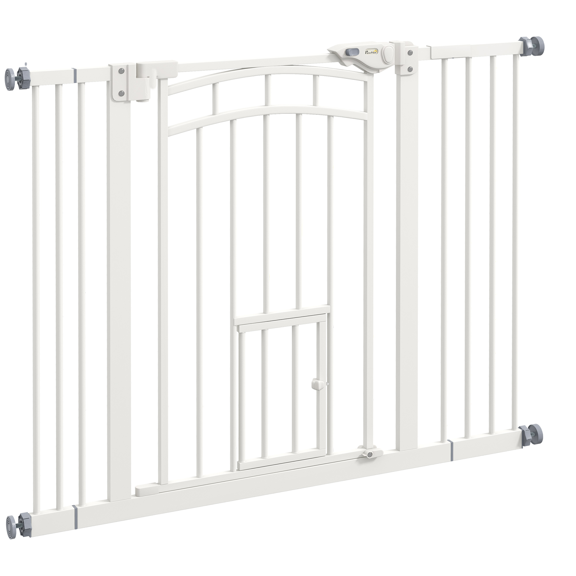 PawHut Barrera de Seguridad para Perros 74-100 cm con Extensión Montaje a Presión Doble Bloqueo para Puerta Escalera Blanco