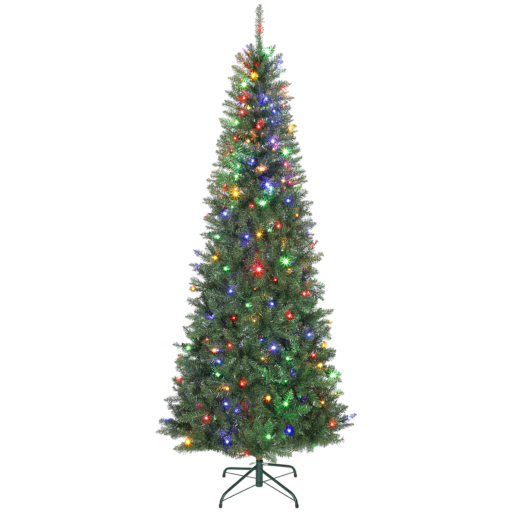 HOMCOM Pom de Crăciun Artificial de 210 cm cu Lumini Incorporate Albe și Colorate în 9 Moduri și 1273 Ramuri Ignifuge, Brad de Crăciun Realist și Des cu Bază Metalică Pliabilă pentru Acasă | Aosom Romania