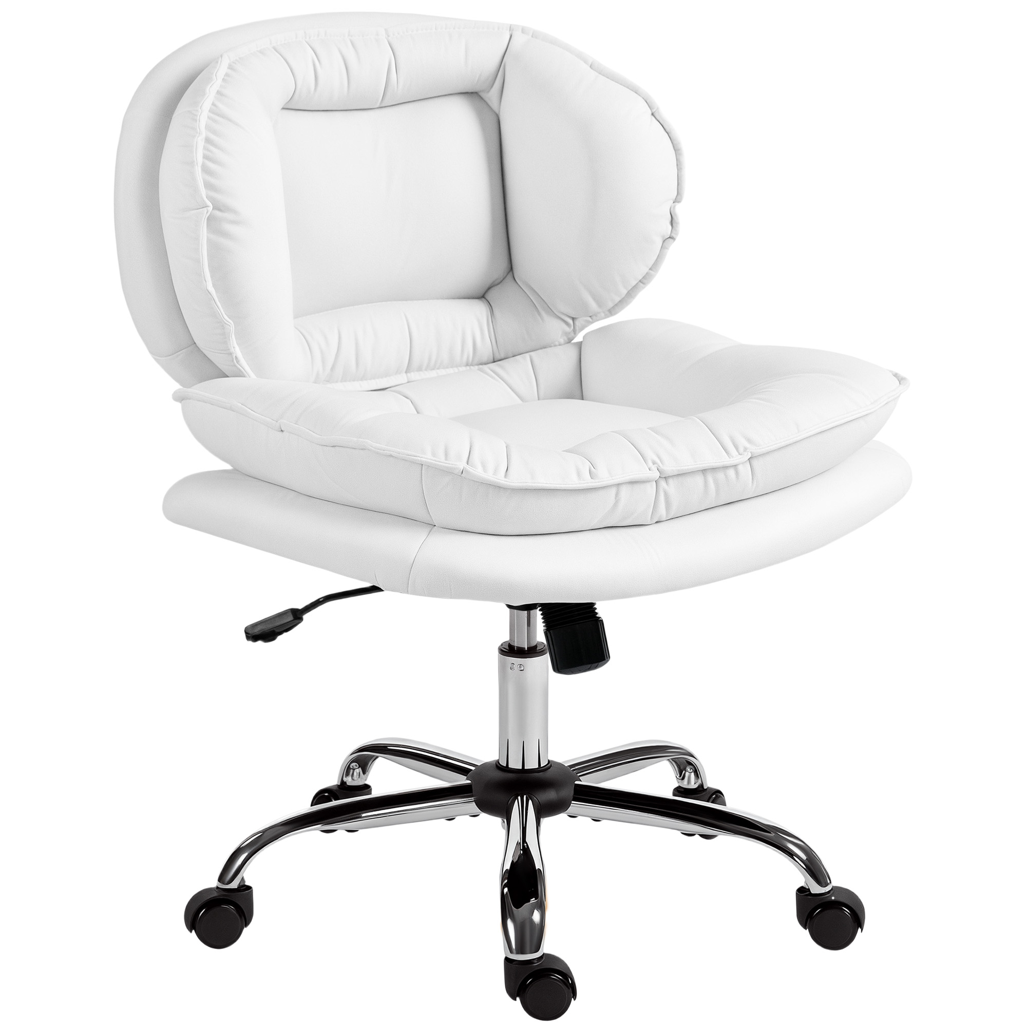 Chaise de Bureau Jambes Croisées avec Siège Large Roulettes Hauteur Réglable Double Rembourrage Fonction Basculement Blanc