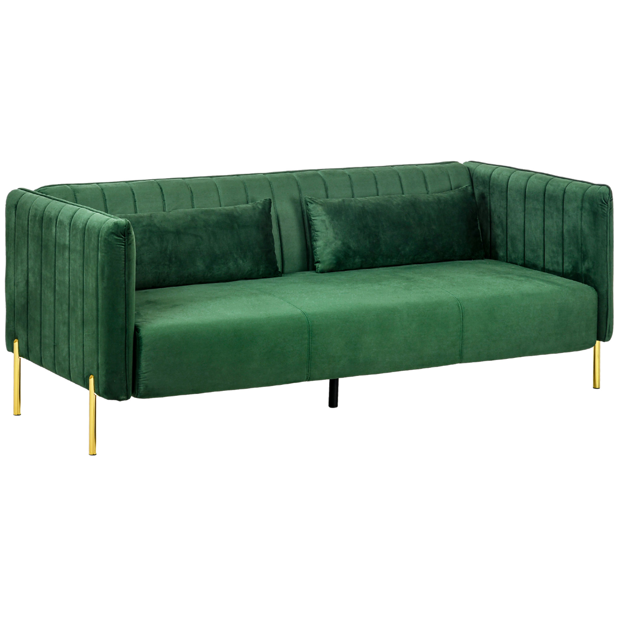 HOMCOM Divano 3 Posti Moderno con Cuscini Imbottiti, Gambe in Acciaio e Tessuto Vellutato, 200x88x76 cm, Verde Aosom