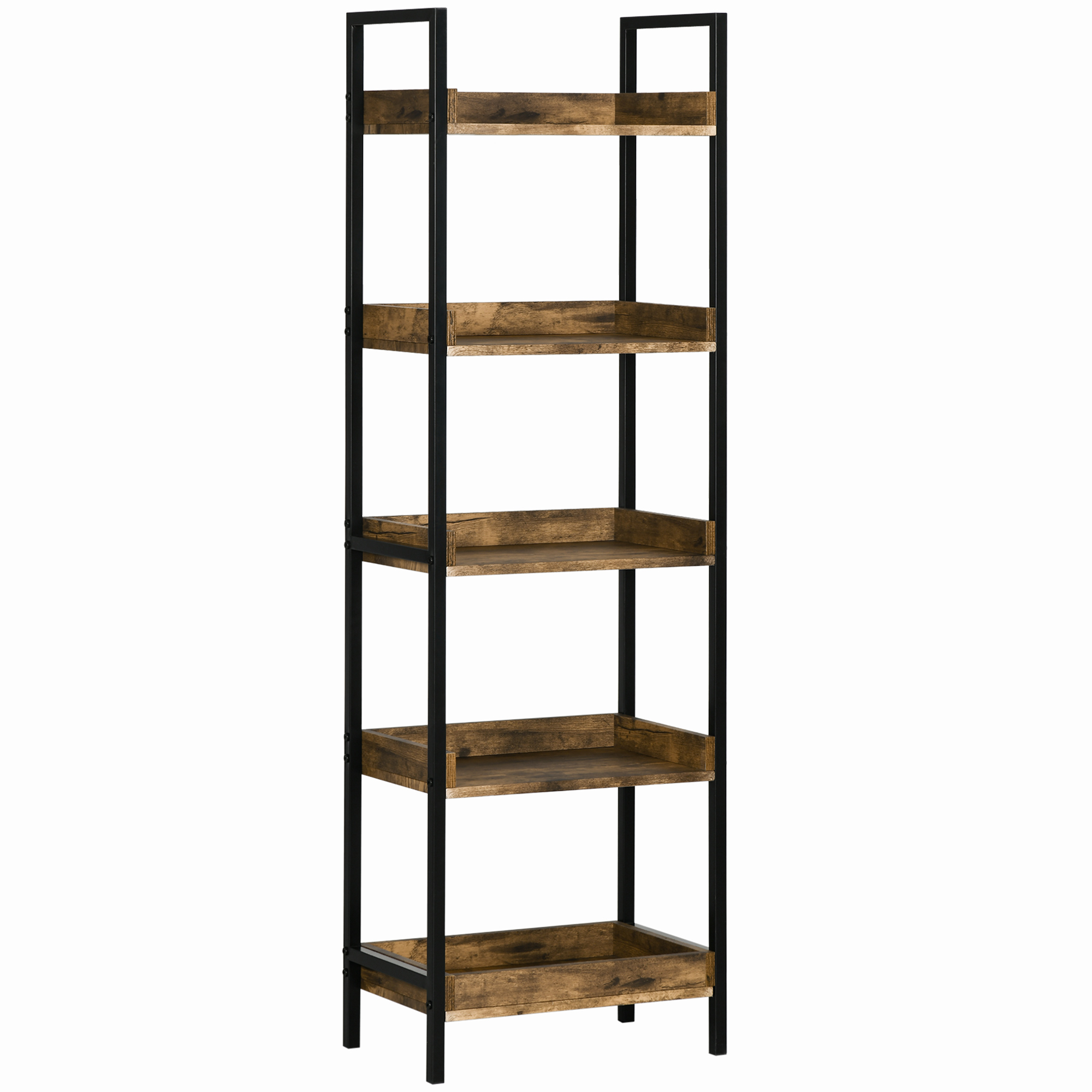 HOMCOM Lagerregal, Bücherregal mit 5 Ebenen, Standregal im Industriedesign, Hochregal mit Anti-Kipp-Schutz für Schlafzimmer, Wohnzimmer, Küche, Braun, 48 x 30 x 155 cm Aosom