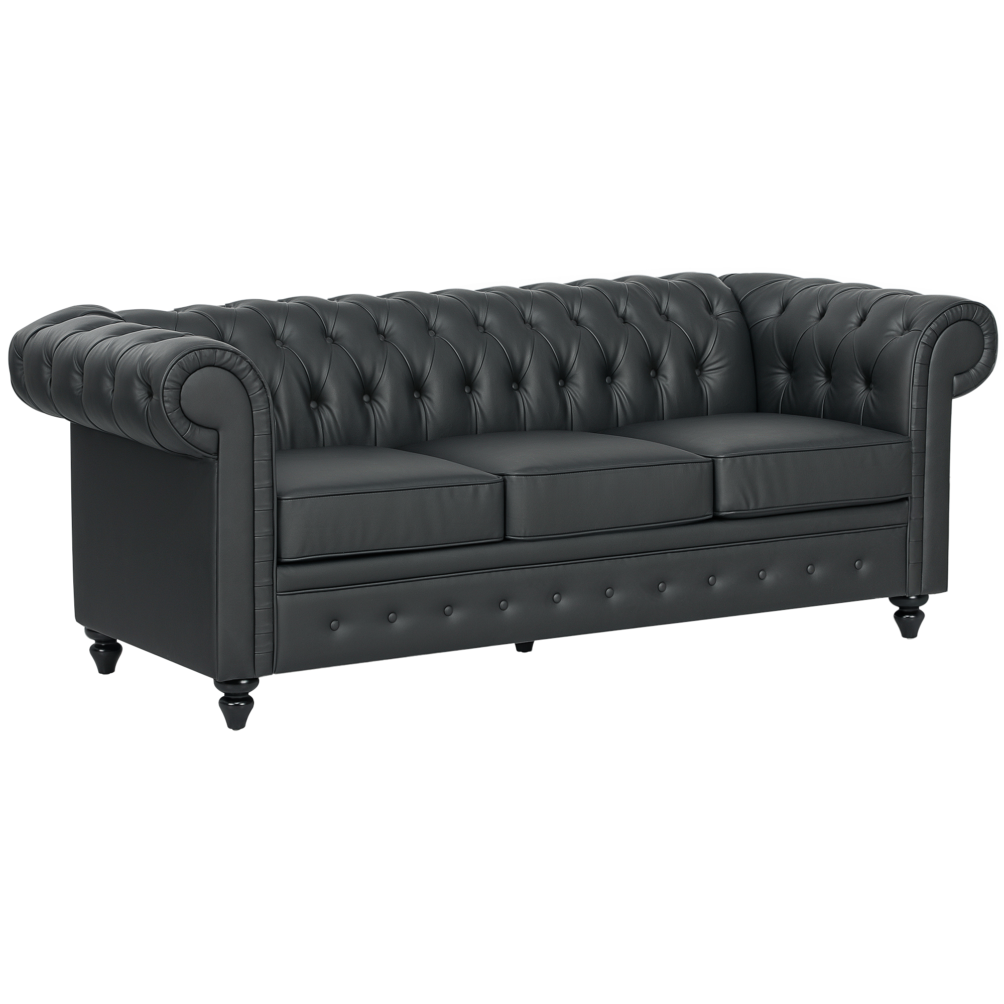 HOMCOM Divano 3 Posti Stile Chesterfield Trapuntato con Molle Insacchettate, Finta Pelle, 213x86x79 cm, Nero