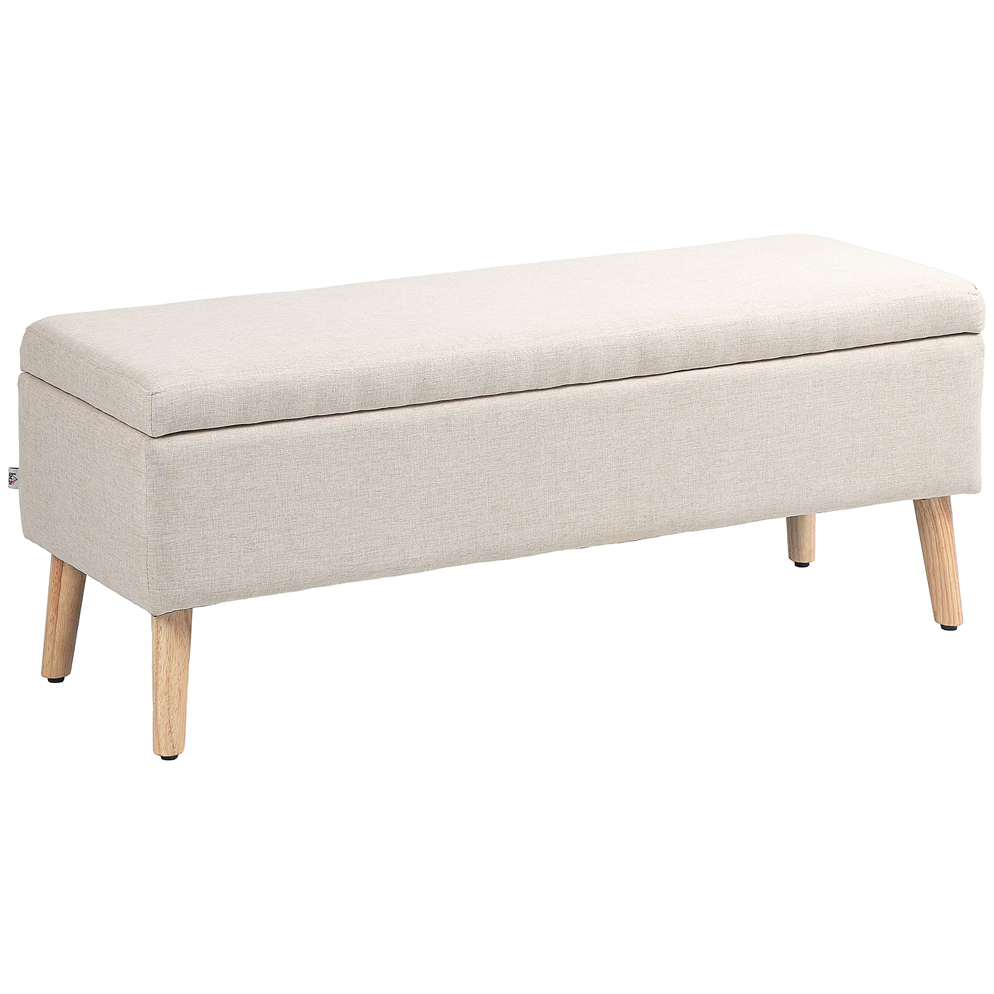 HOMCOM Sitzbank Polsterbank mit Stauraum 110 x 39 x 45 cm in Beige mit Leinenoptik für Flur Schlafzimmer Wohnzimmer aus Gummiholz Aosom.de