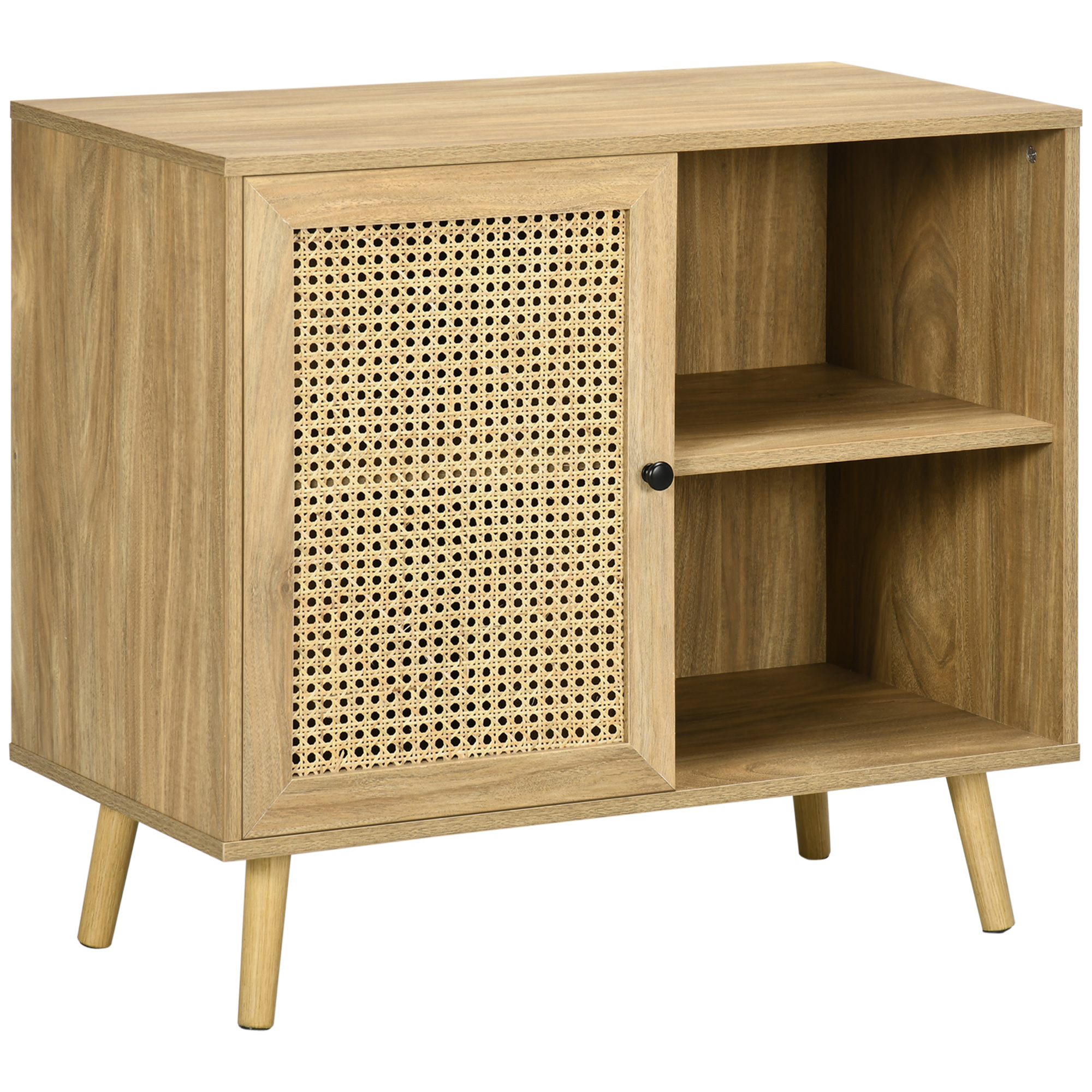 HOMCOM Sideboard Küchenschrank mit Tür, 2 Offenen Fächern, Aufbewahrungsschrank mit Verstellbarer Ablage, Kippschutz für Wohnzimmer Natur Kiefernholz 80 x 39 x 70 cm Aosom