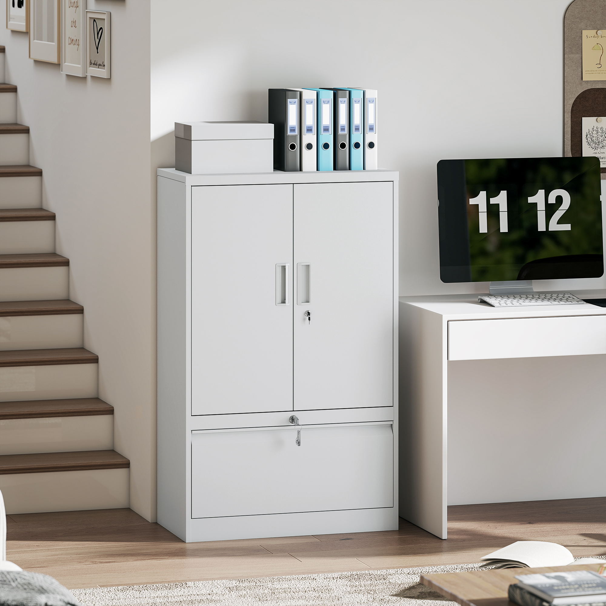 HOMCOM Aktenschrank mit Schloss, Büroschrank mit Schublade und Verstellbare günstig online kaufen