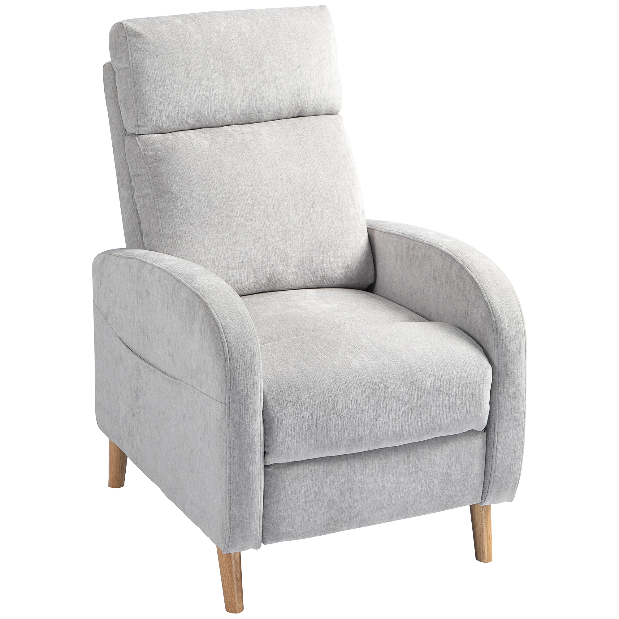 HOMCOM Sillón Relax Reclinable Tapizado en Lino Sintético con Reposapiés y Bolsillo Lateral Carga 120 kg 68x90x106 cm Gris Claro | Aosom España