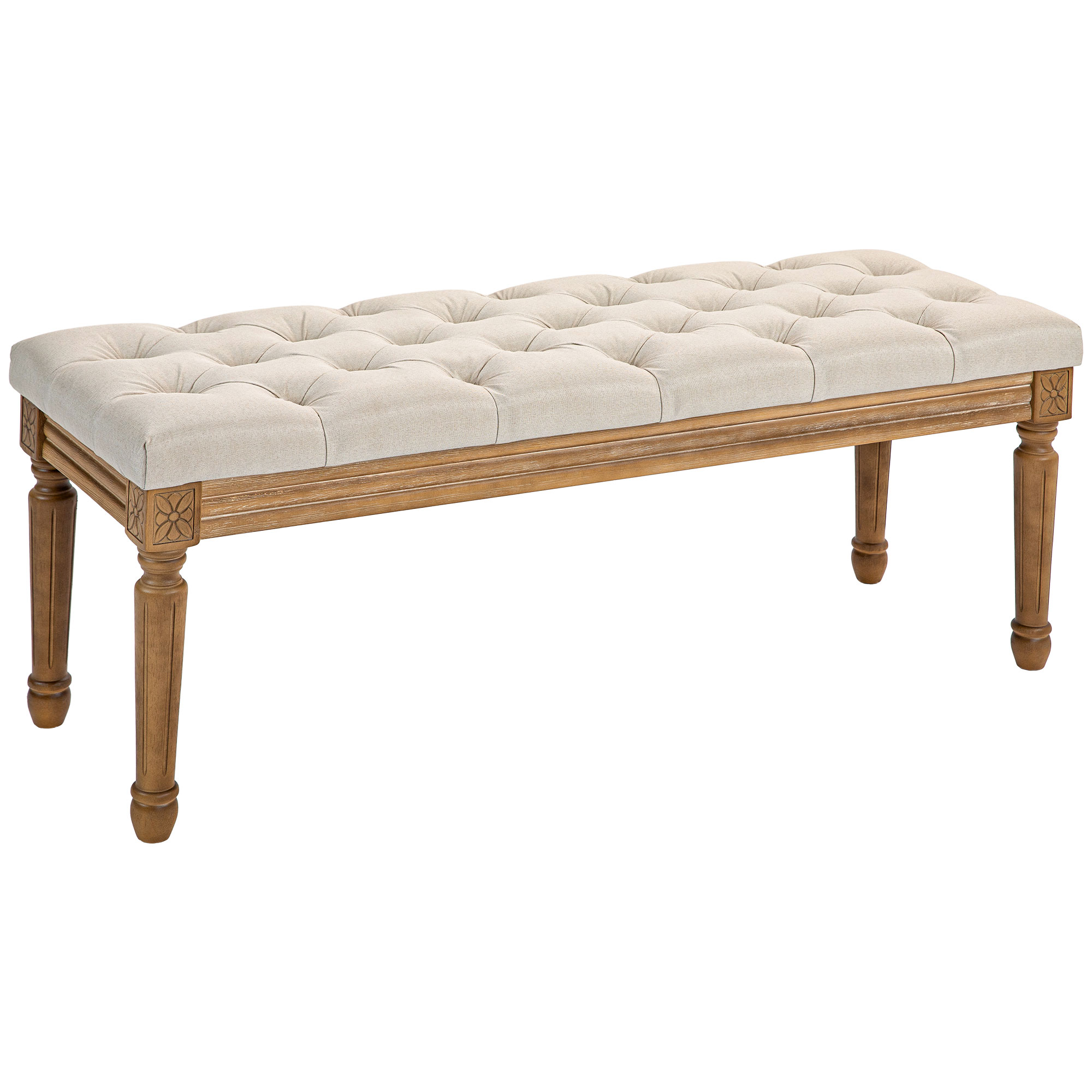 HOMCOM Sitzbank, Polsterbank mit Leinenoptik, Holzbeine, Bettbank für Schlafzimmer, Wohnzimmer, Flur, 120 x 41 x 48 cm, Creme Aosom