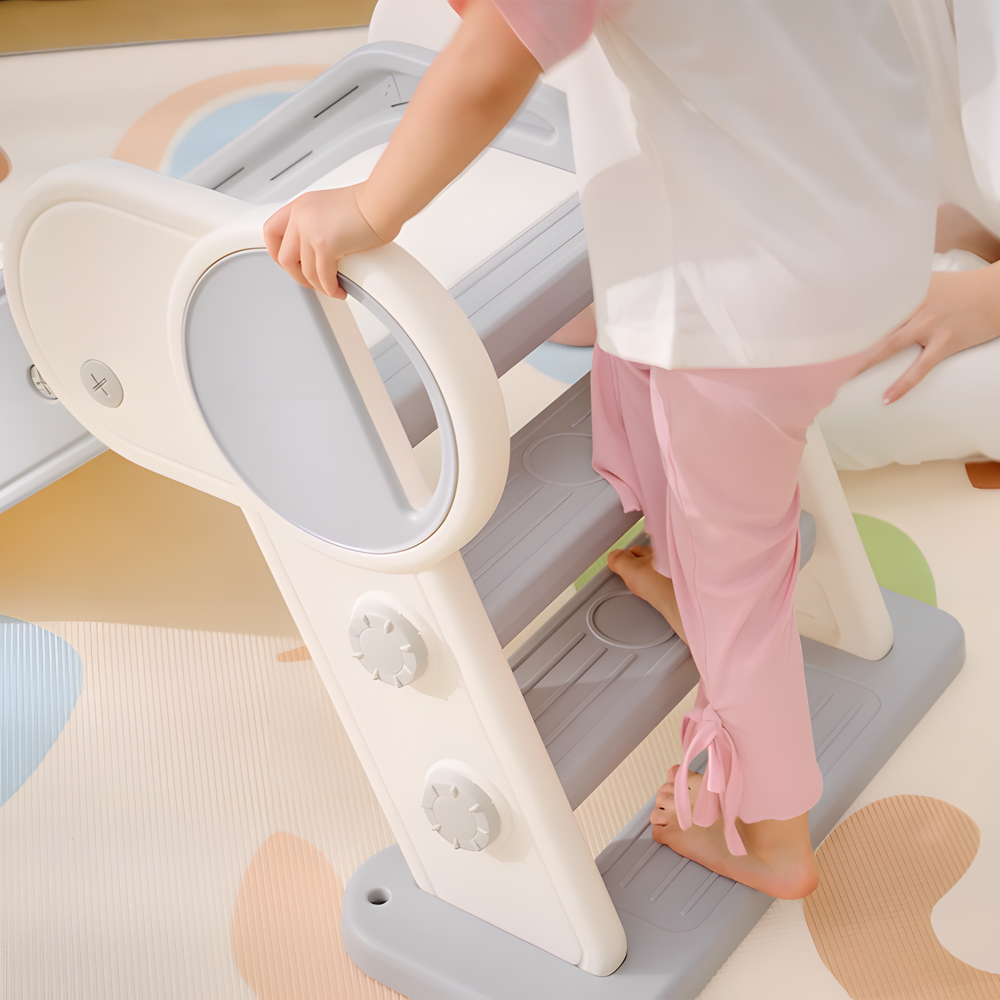 AIYAPLAY Foldable Kids Slide, Freestanding Baby Slide, for Ages 1.5-3 Years, Grey & Beige 9