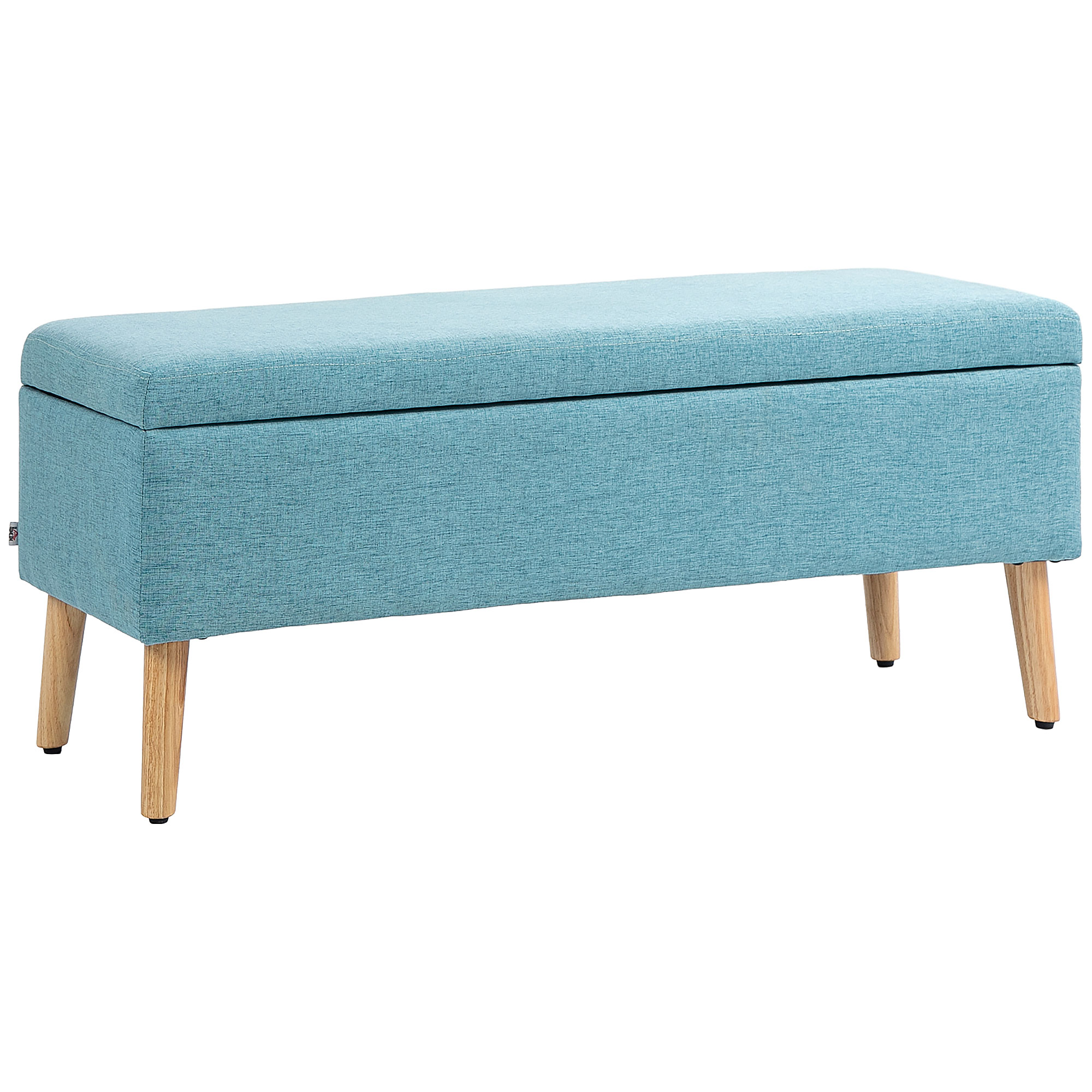 HOMCOM Sitzbank Polsterbank mit Stauraum Bettbank mit Leinenoptik für Flur Schlafzimmer Wohnzimmer Gummiholz Blau 110 x 39 x 45 cm Aosom