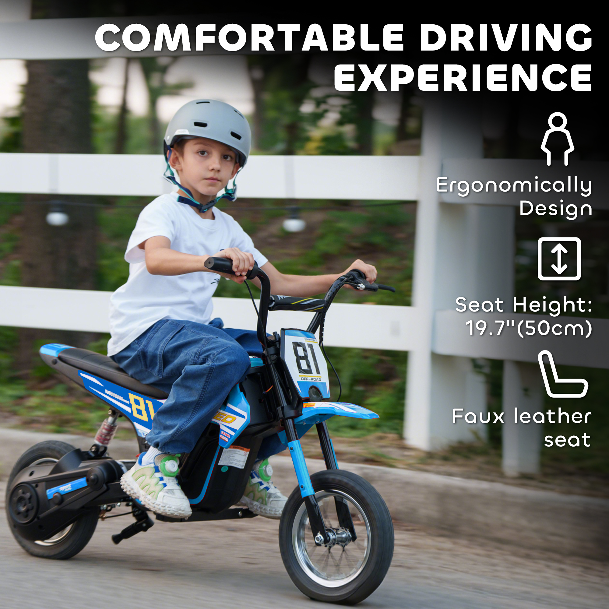 AIYAPLAY Kids Electric Motorbike 3 Gearboxes Speed Ride on Motorcycle with 40min Ranges Blue 7