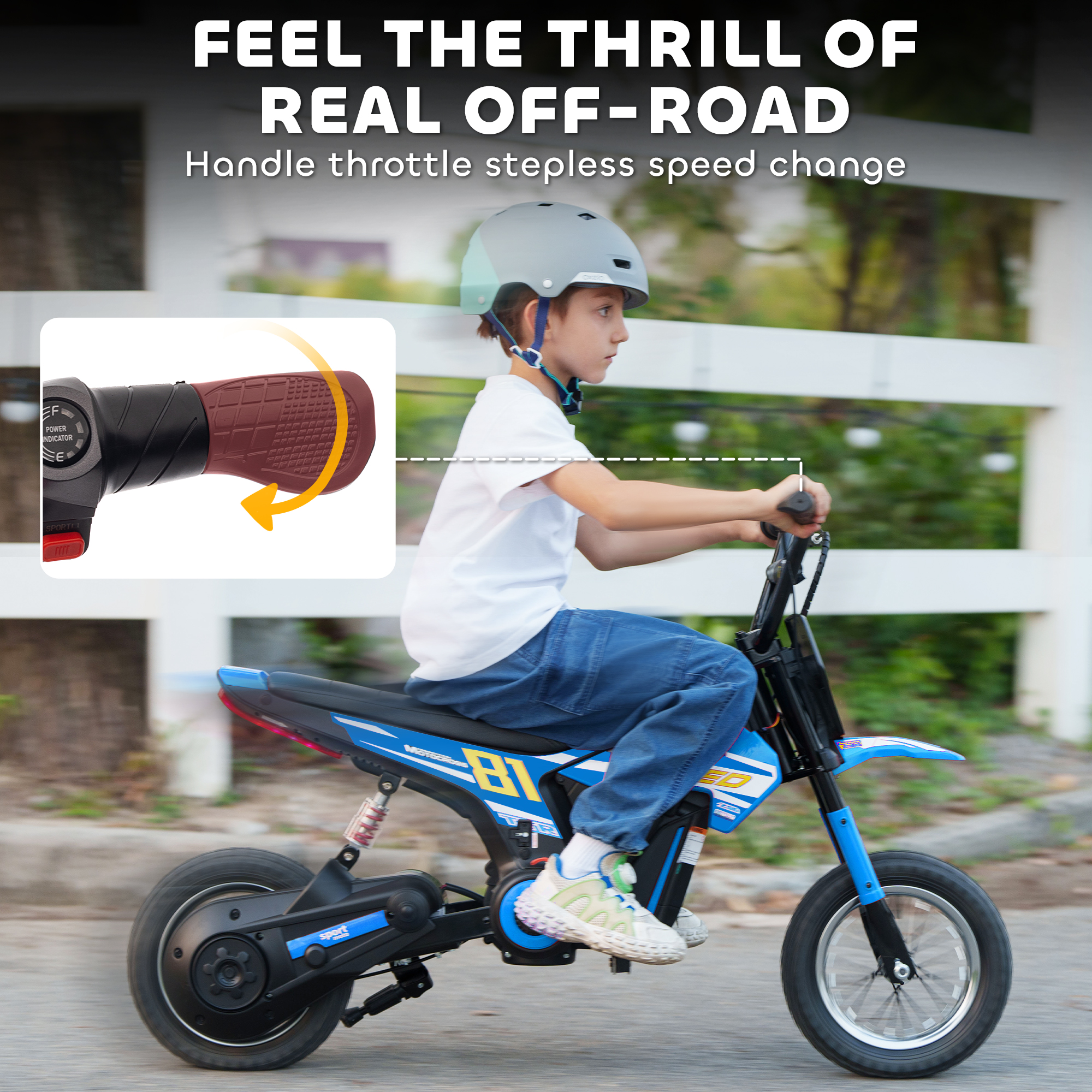 AIYAPLAY Kids Electric Motorbike 3 Gearboxes Speed Ride on Motorcycle with 40min Ranges Blue 5