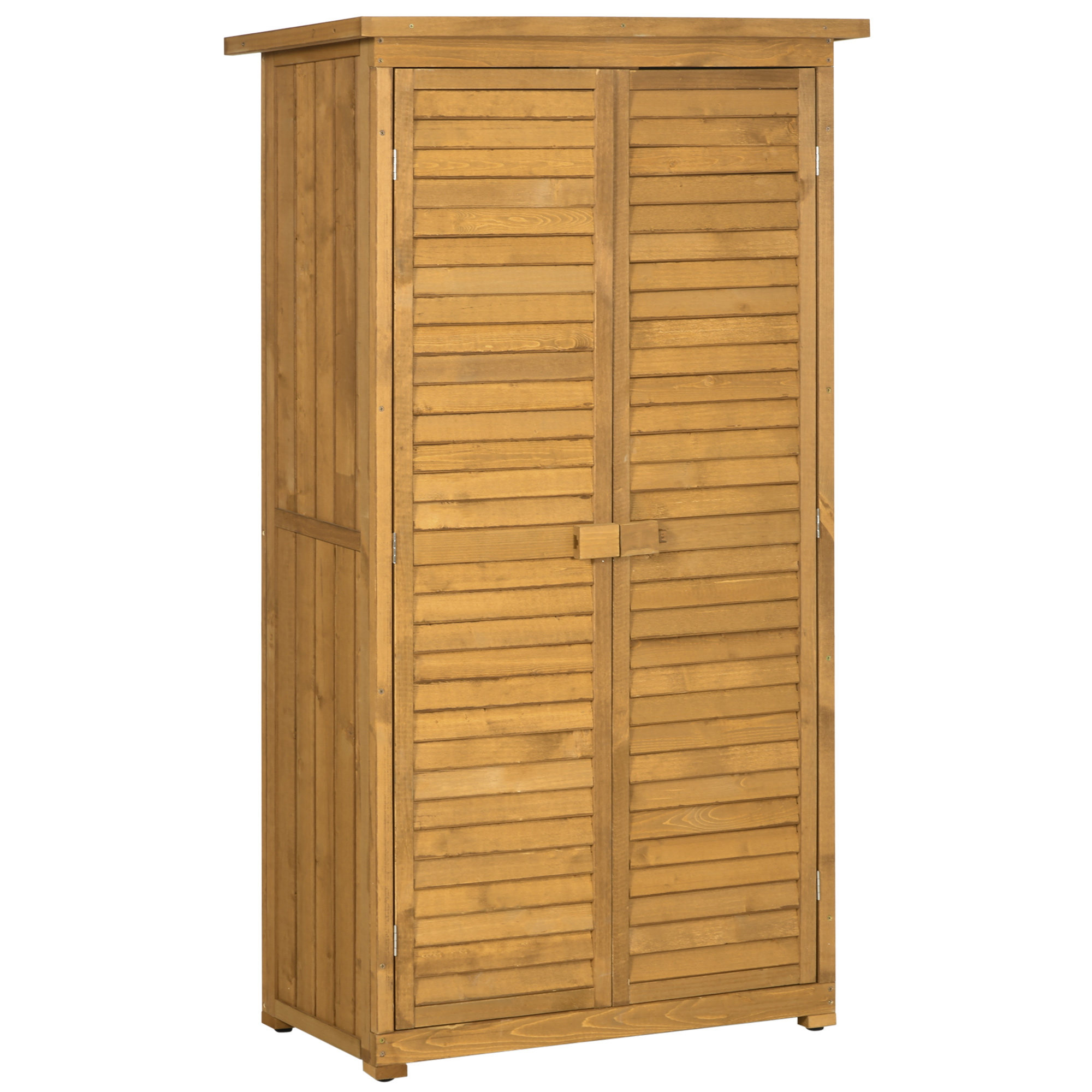 Outsunny Armario Exterior de Madera 0,31 m² con 2 Puertas y 2 Estantes Interiores 87x46,5x160 cm Madera Natural | Aosom España