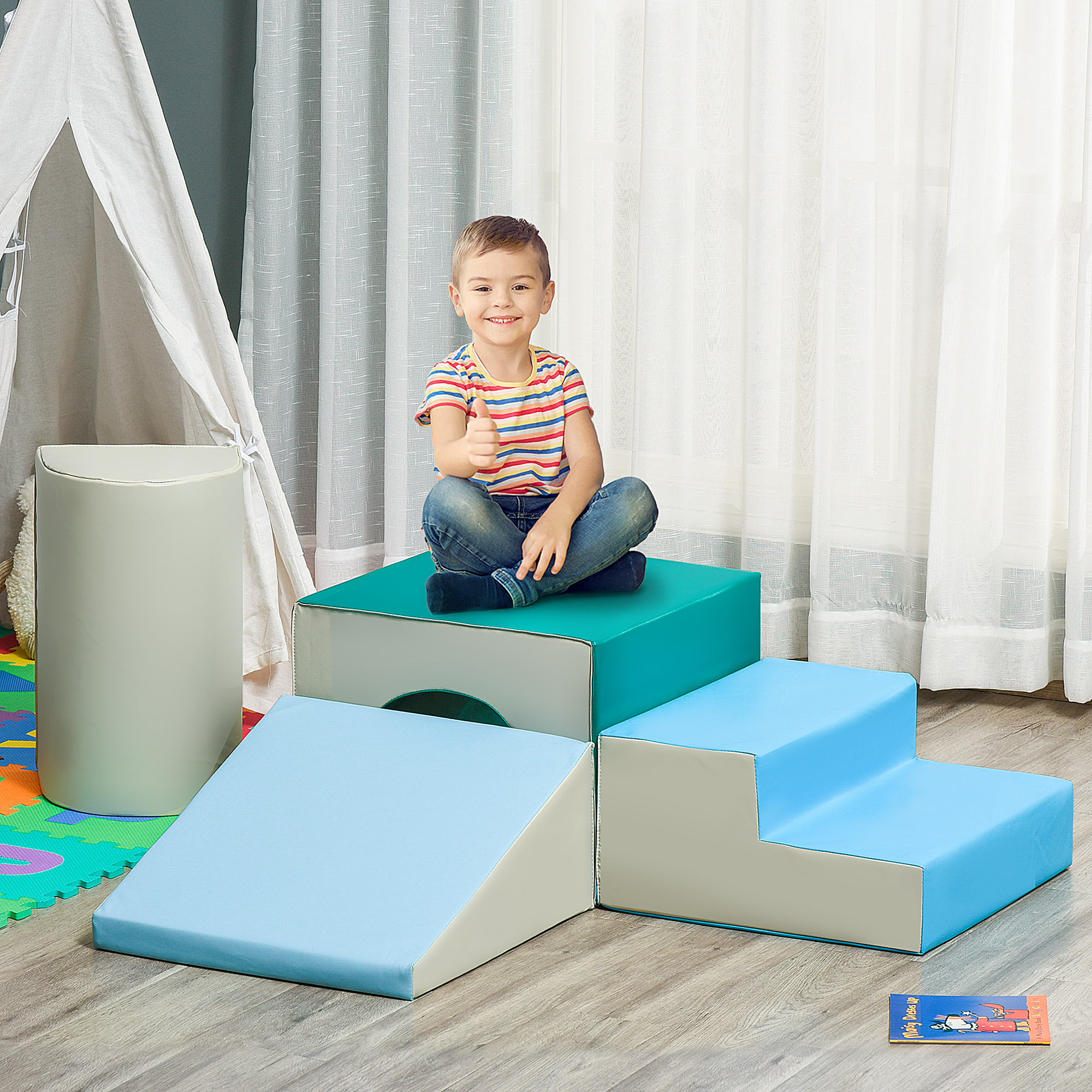 Asweets 4-in-1 schuimrubberen bouwstenen, grote bouwstenen, schuimrubberen klimblokken, Montessori-speelgoed, voor zachte creativiteit en fantasie voor baby's vanaf 1 jaar, schuimklimblokken