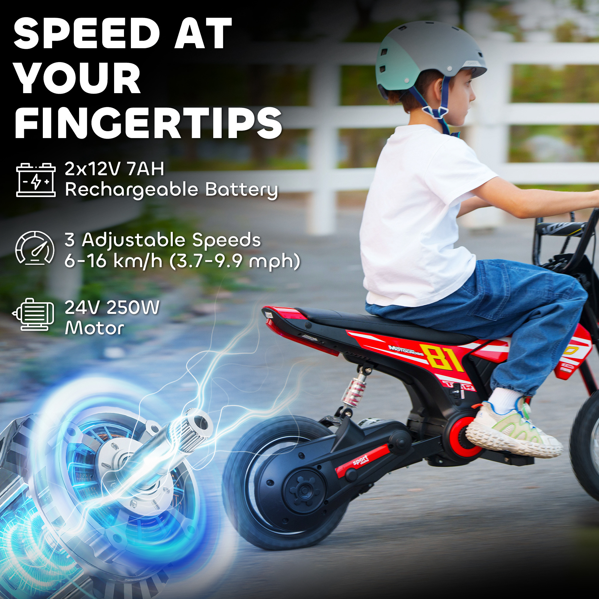 AIYAPLAY Kids Electric Motorbike 3 Gearboxes Speed Ride on Motorcycle with 41min Ranges Red 4