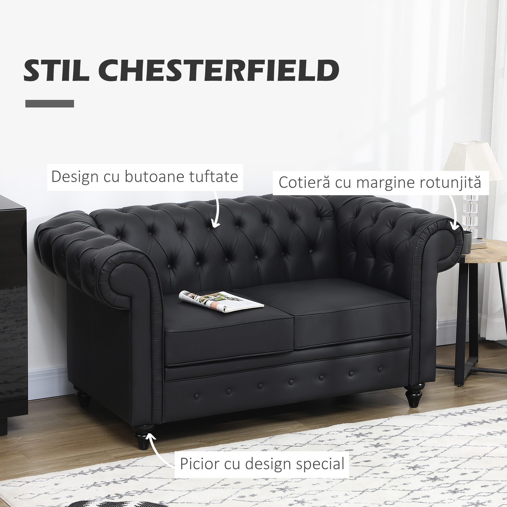  canapea cu doua locuri, piele sintetica,160x84x80 cm [3]