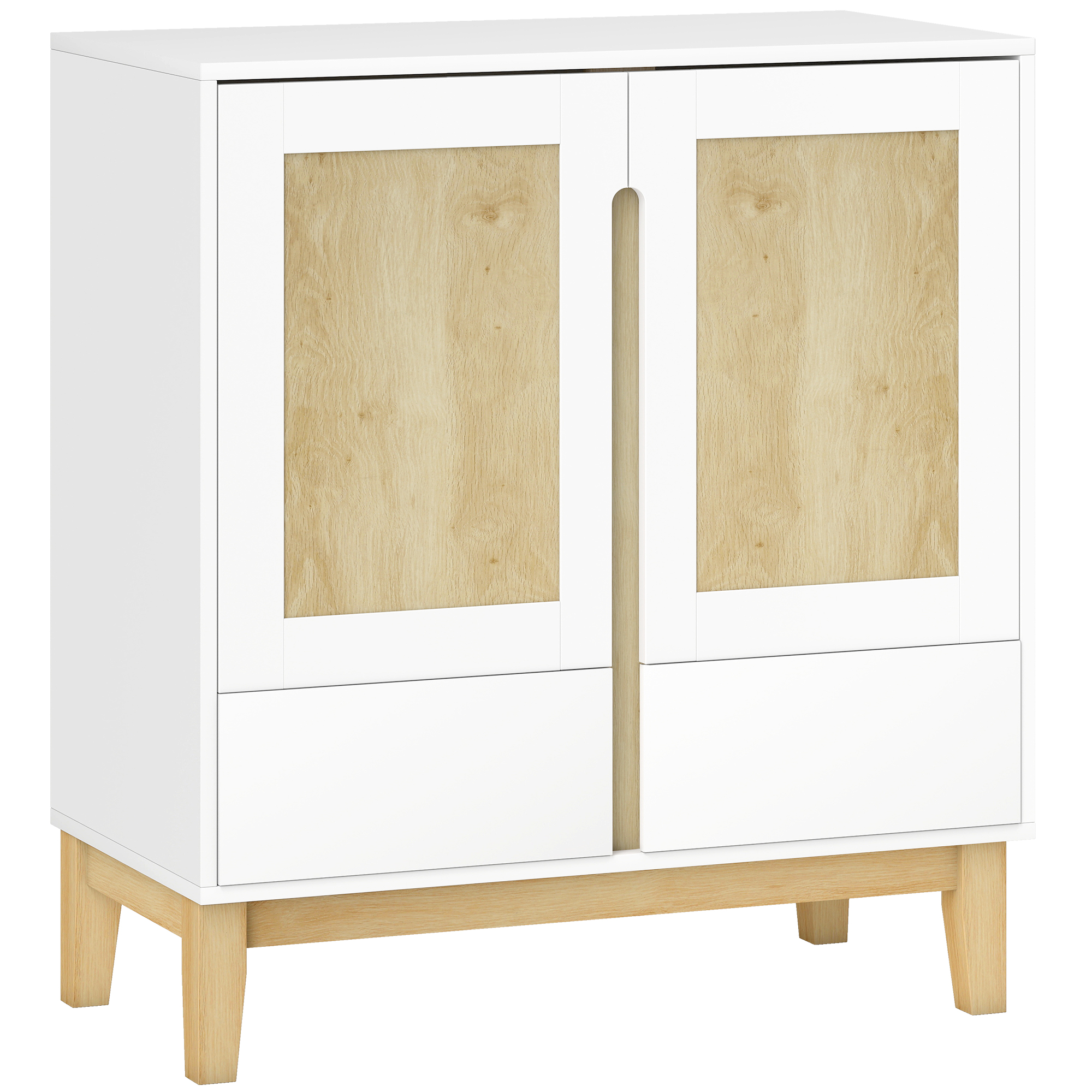 HOMCOM Buffet, Aufbewahrungsmöbel mit 2 Türen, 2 Schubladen und verstellbarem Regal, Gummibaumholzbeine, nordischer Stil, Buffet für Esszimmer, Küche und Wohnzimmer, 80 x 40 x 86 cm, Weiß und Eiche   Aosom – HOMCOM