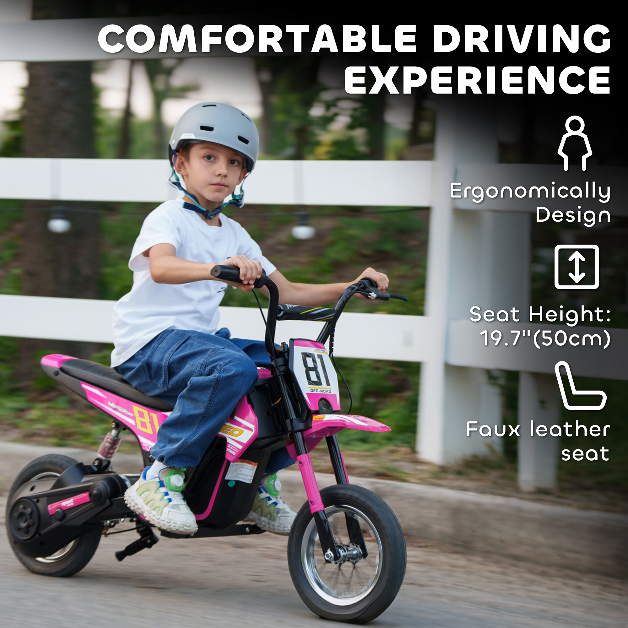 AIYAPLAY Kids Electric Motorbike, 24V Ride On Motorcycle with 3 Speeds and Rear Suspension, Dirt Bike for 8-12 Years Old, Pink 7