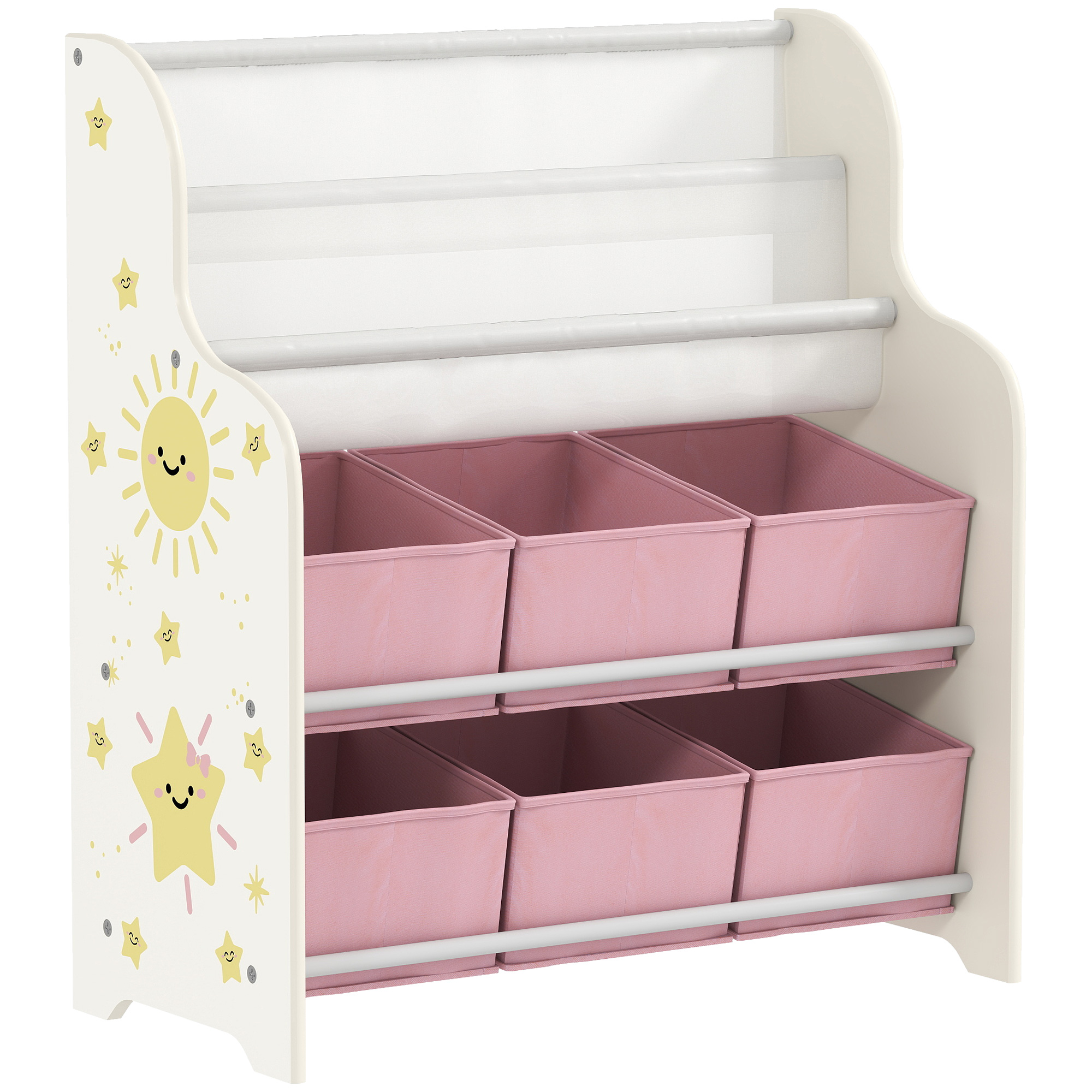AIYAPLAY Estantería Infantil para Juguetes con 6 Cajas Extraíbles de Tela no Tejida y 2 Estantes para Guardería 63x30x71 cm Rosa