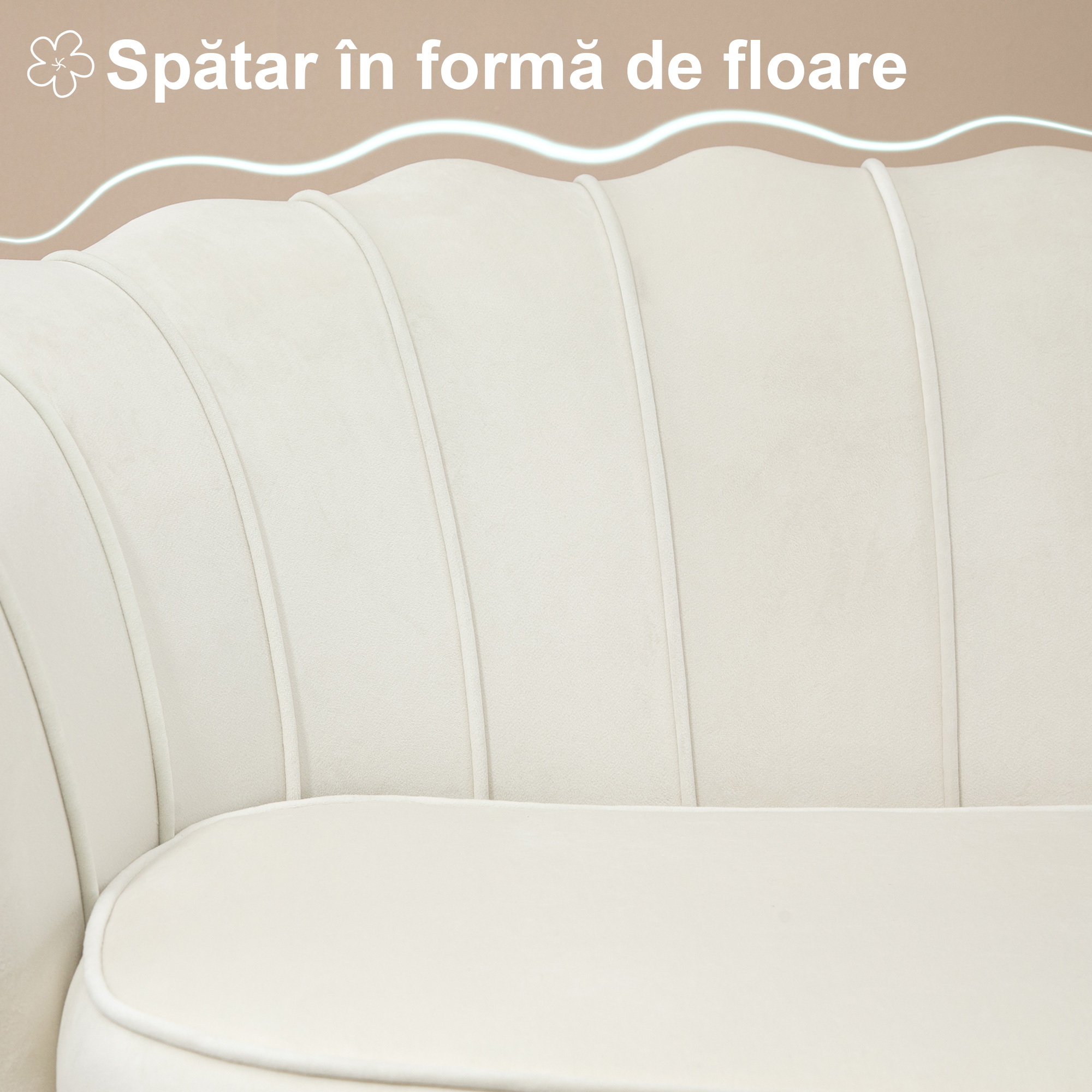  Canapea Vintage 130×77×77 cm - 2 Locuri, Catifea Crem, Stil Chic [2]