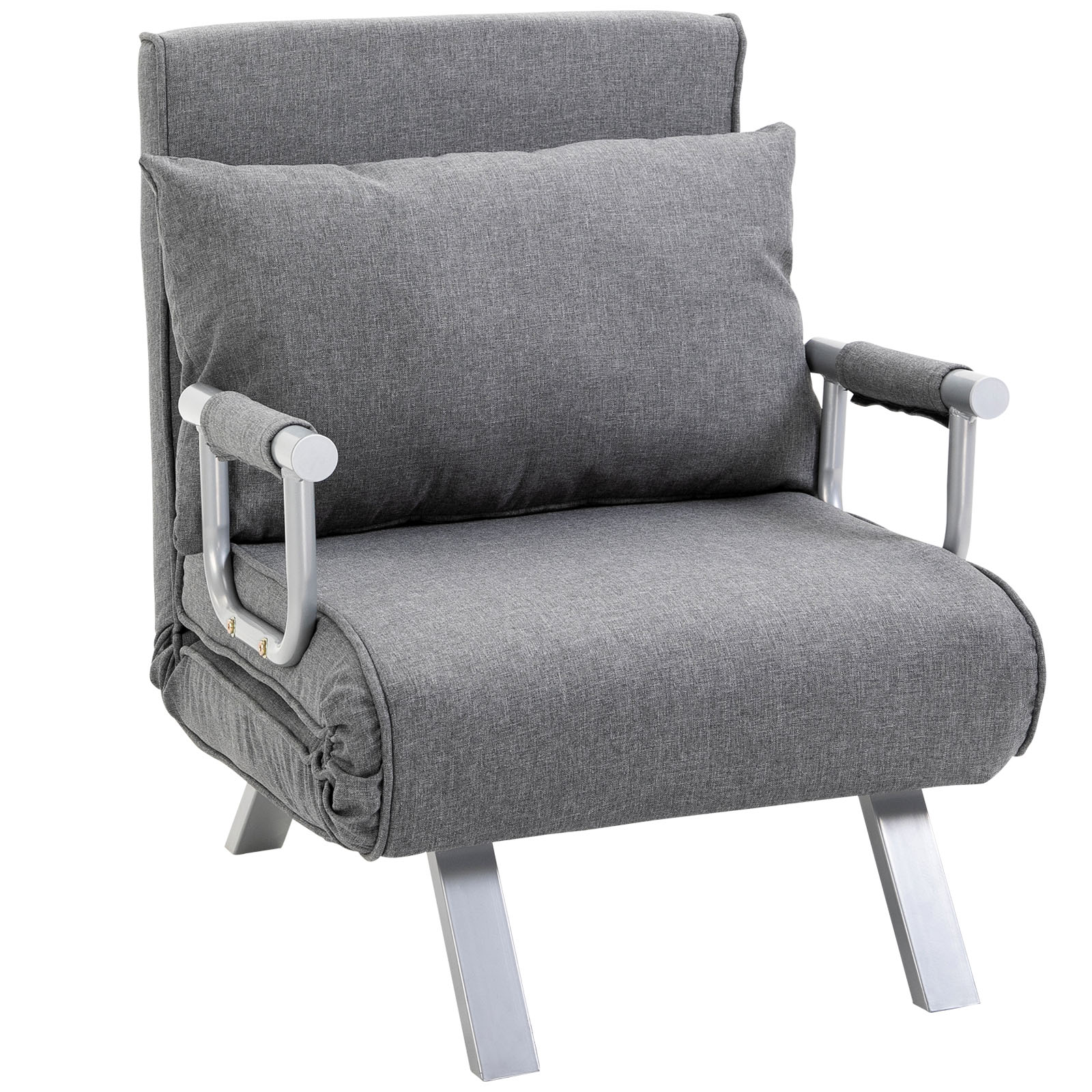 HOMCOM Schlafsofa mit Armlehne 65x69x80cm 3-in-1 Schlafsessel, Gästebett, Chaiselongue, leinenartiges Polyester, Grau Aosom