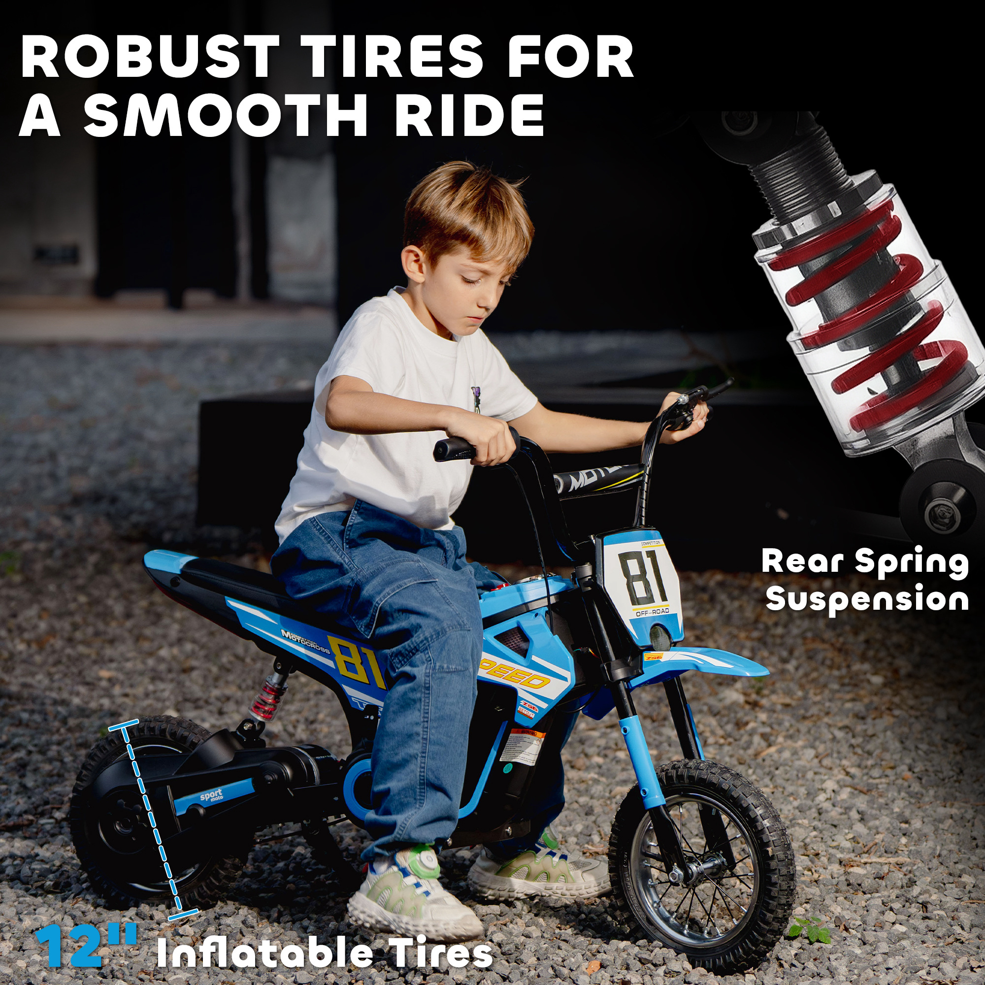 AIYAPLAY Kids Electric Motorbike 3 Gearboxes Speed Ride on Motorcycle with 40min Ranges Blue 6