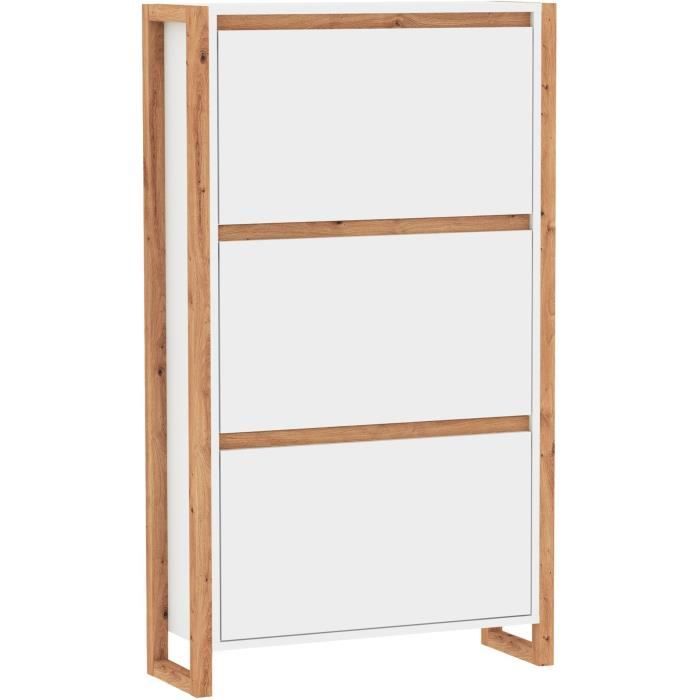 Meuble a chaussures - DENVER 49A - Blanc / Chene - 70 x 25 x 125 cm