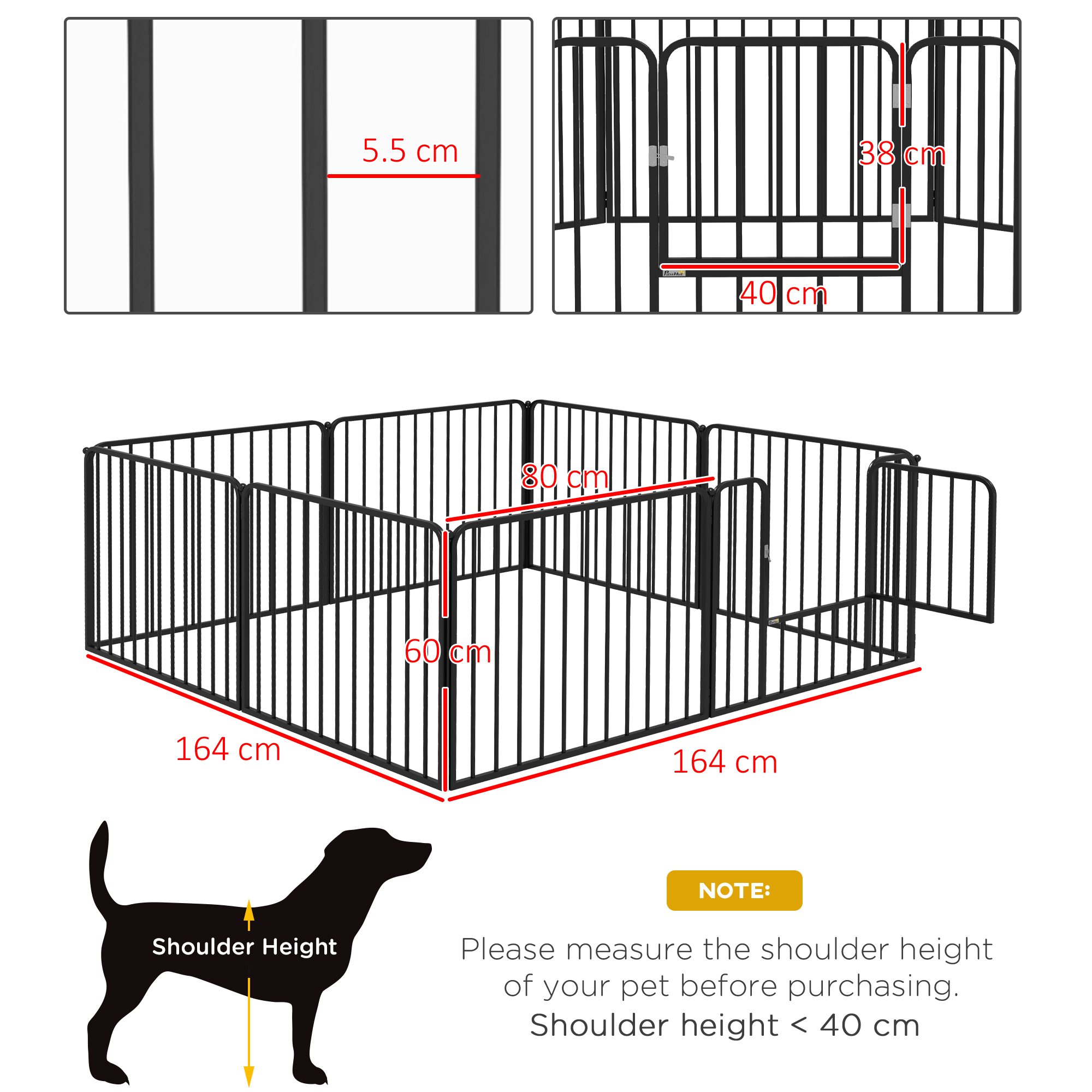 PawHut 60cm 8 Panels Heavy Duty Dog Pen, Pet Playpen for Indoors, Outdoors, Small Dogs 3