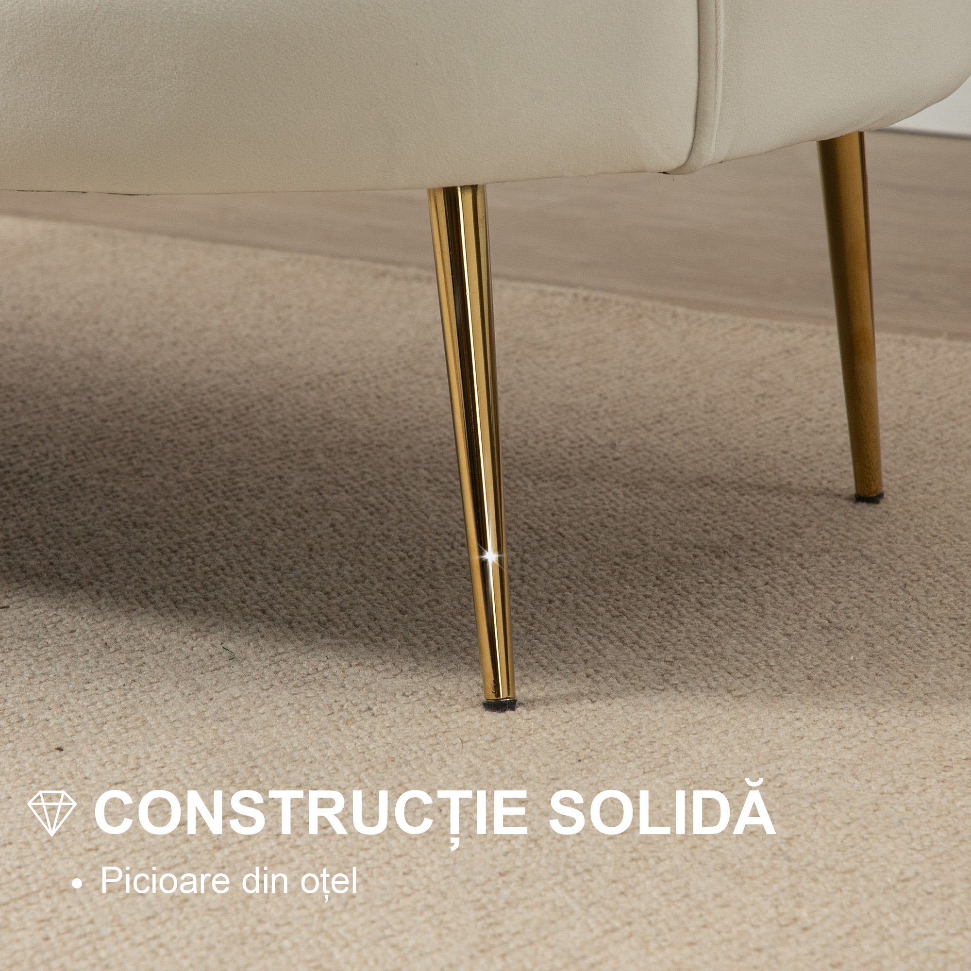  Canapea Vintage 130×77×77 cm - 2 Locuri, Catifea Crem, Stil Chic [4]