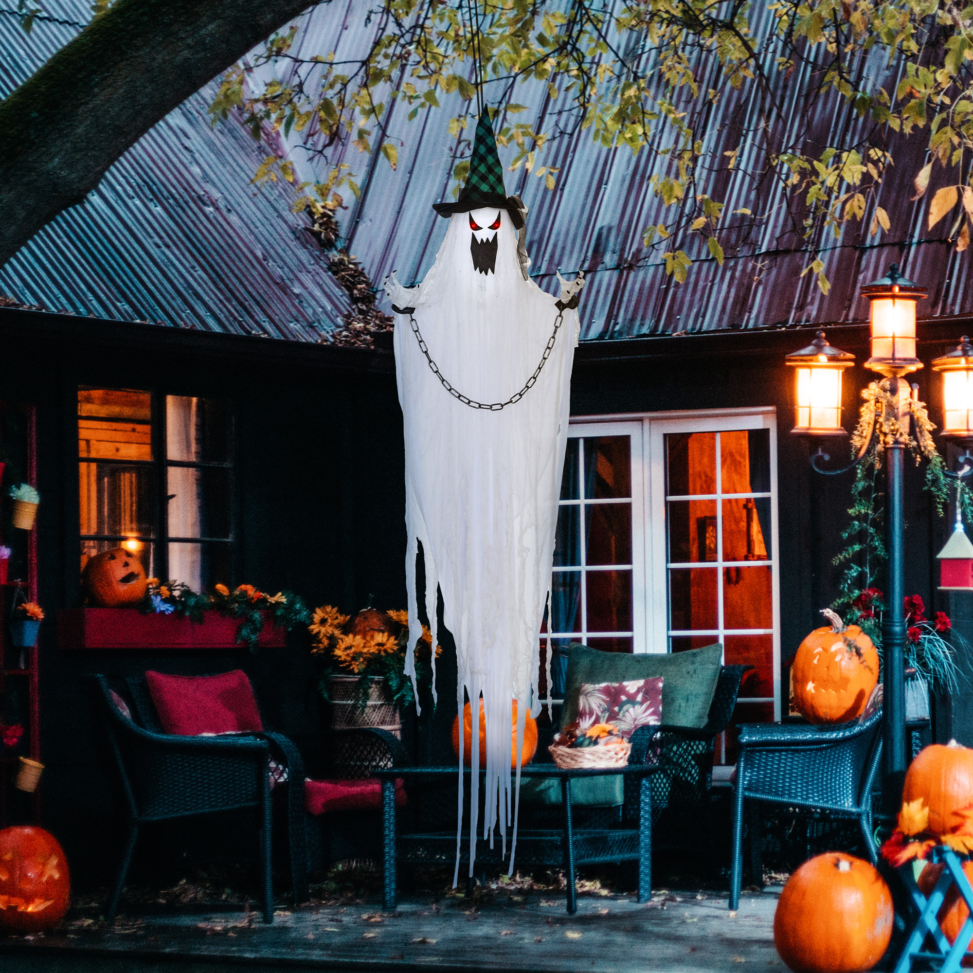 HOMCOM 204 cm Halloween Deko Hängender Geist Halloween Dekoration mit Geräu günstig online kaufen