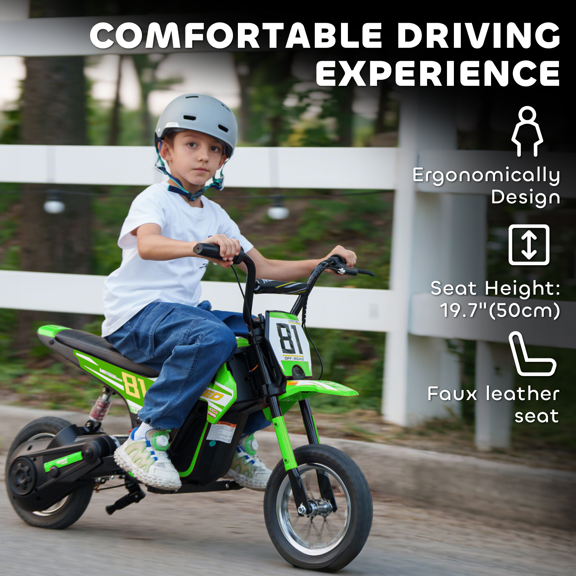 AIYAPLAY Kids Electric Motorbike, 24V Ride On Motorcycle with 3 Speeds and Rear Suspension, Dirt Bike for 8-12 Years Old, Green 7