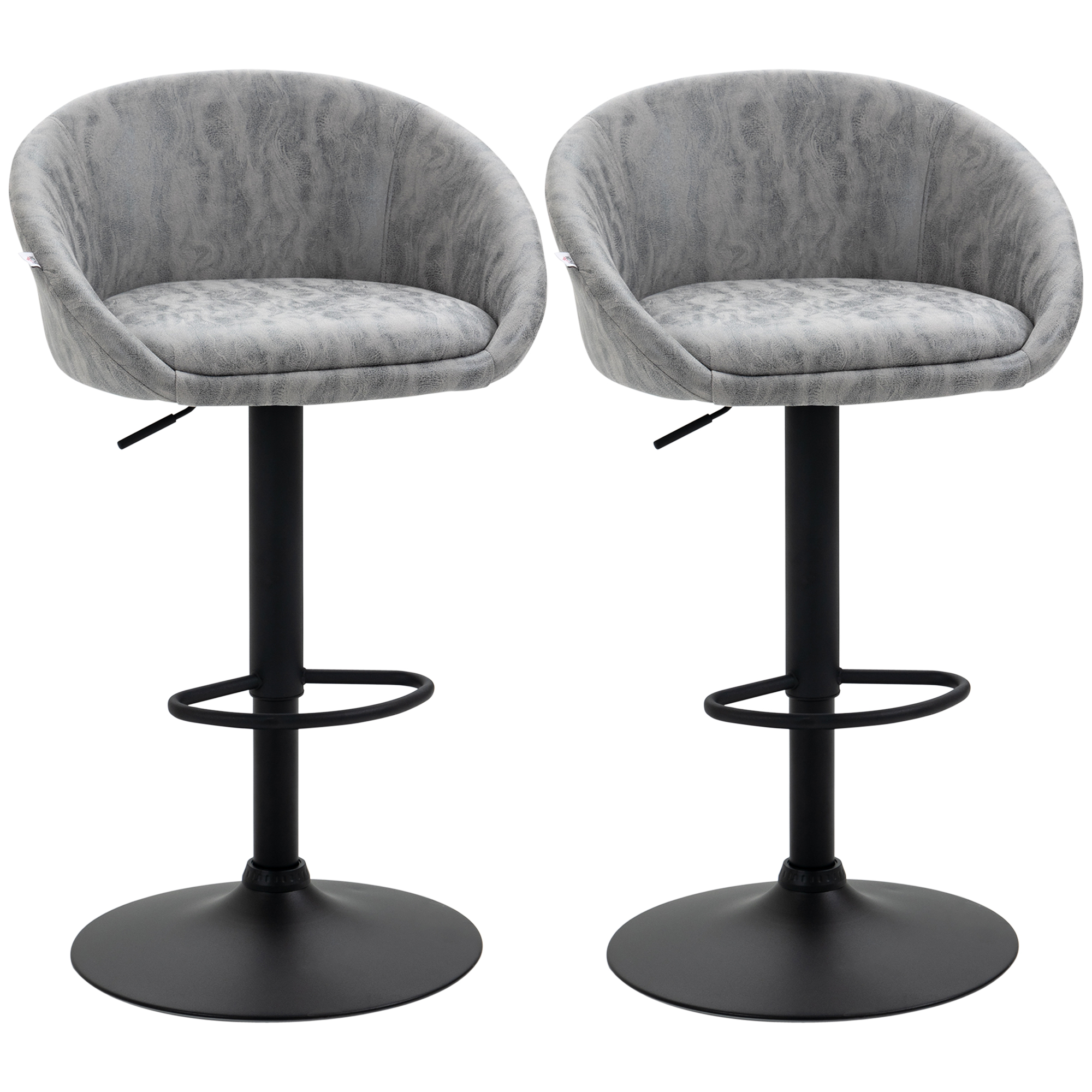 HOMCOM Set 2 Sgabelli da Bar con Altezza Regolabile, Rivestimento Finta Pelle e Schienale, Grigio Chiaro Aosom
