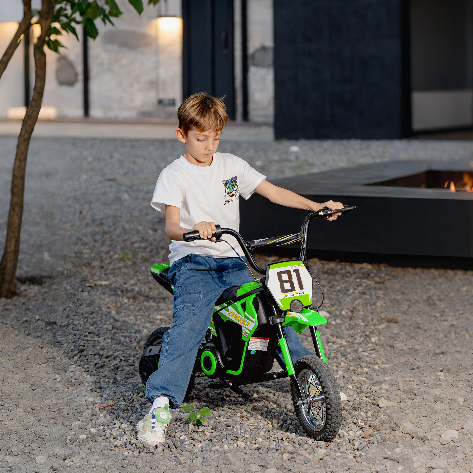 AIYAPLAY Kids Electric Motorbike, 24V Ride On Motorcycle with 3 Speeds and Rear Suspension, Dirt Bike for 8-12 Years Old, Green 2